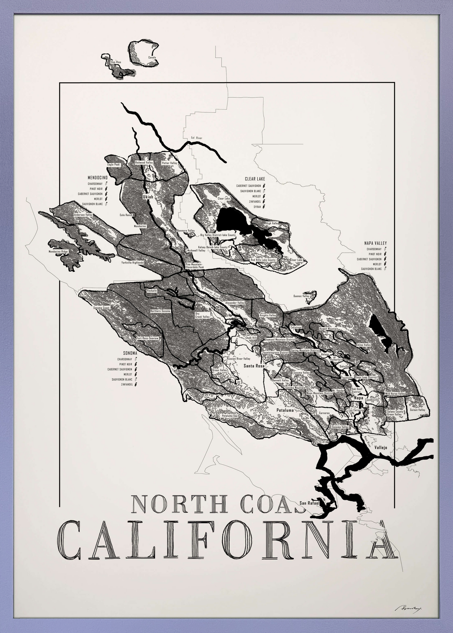 Nordkysten Californien vinkort