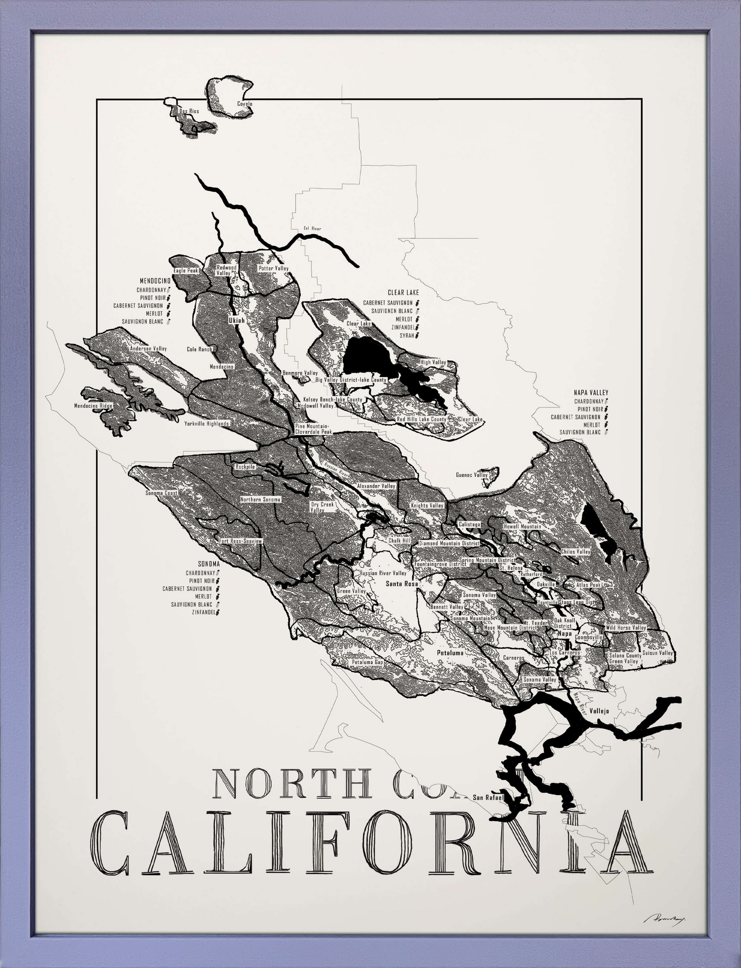 Nordkysten Californien vinkort