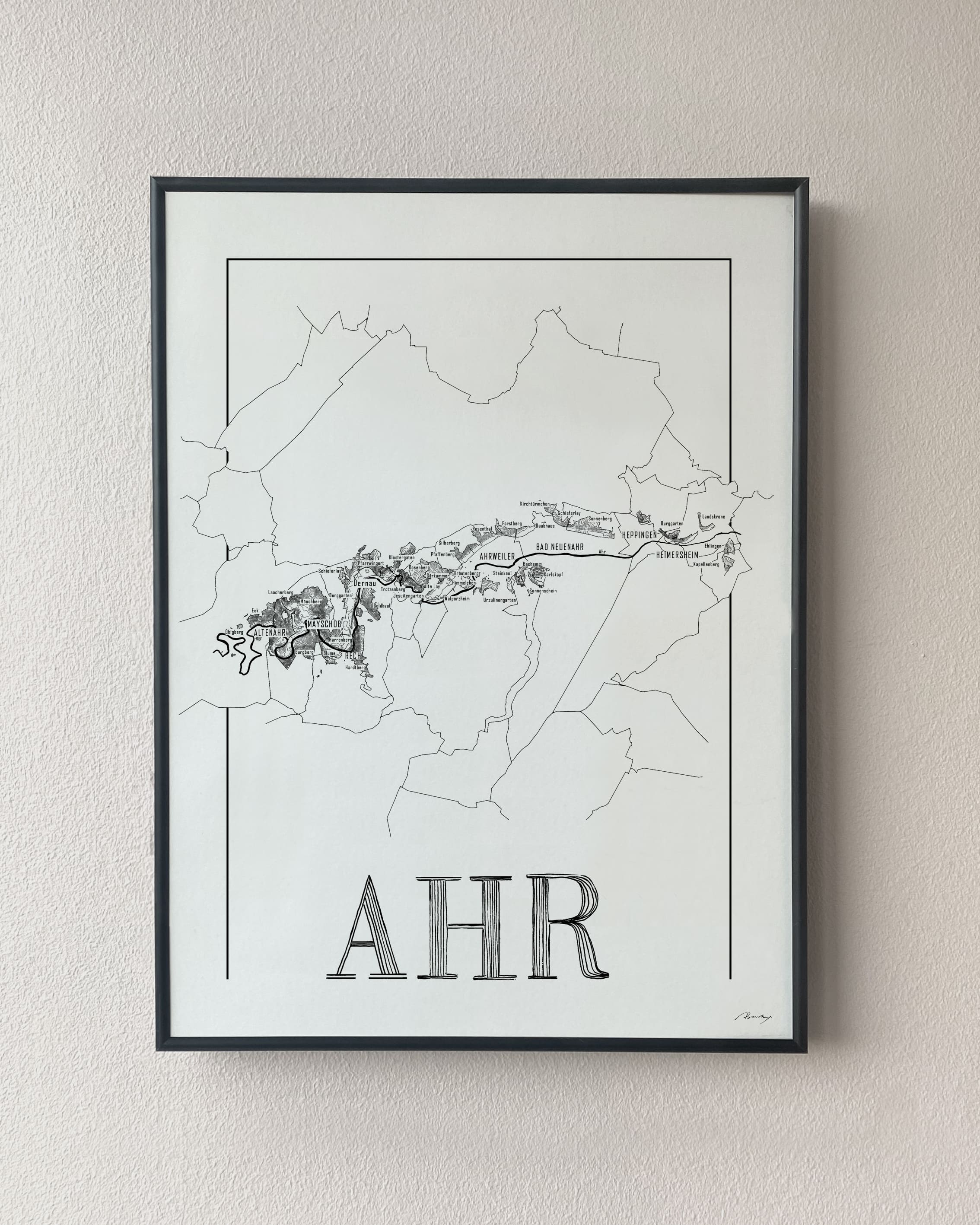 Ahr Wine map poster. Exclusive wine map posters. Premium quality wine maps printed on environmentally friendly FSC marked paper. 