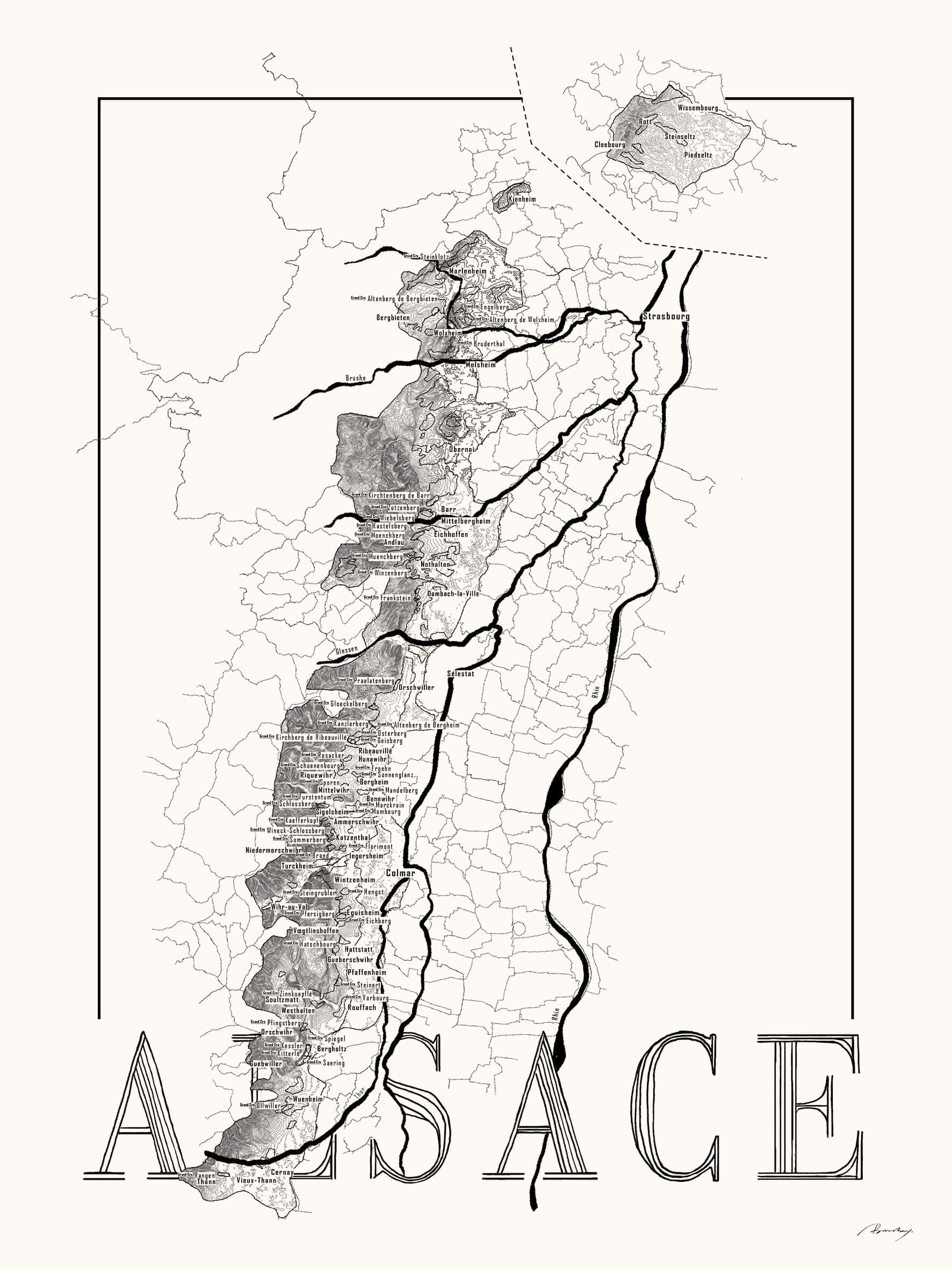 Alsace Wine map poster. Exclusive wine map posters. Premium quality wine maps printed on environmentally friendly FSC marked paper. 