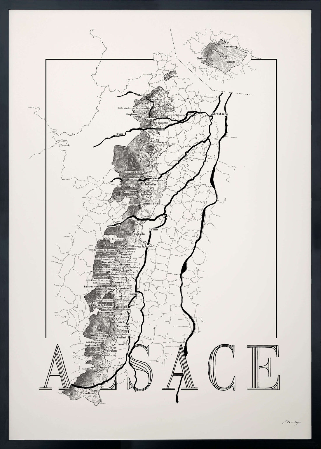 Alsace Wine map poster. Exclusive wine map posters. Premium quality wine maps printed on environmentally friendly FSC marked paper. 