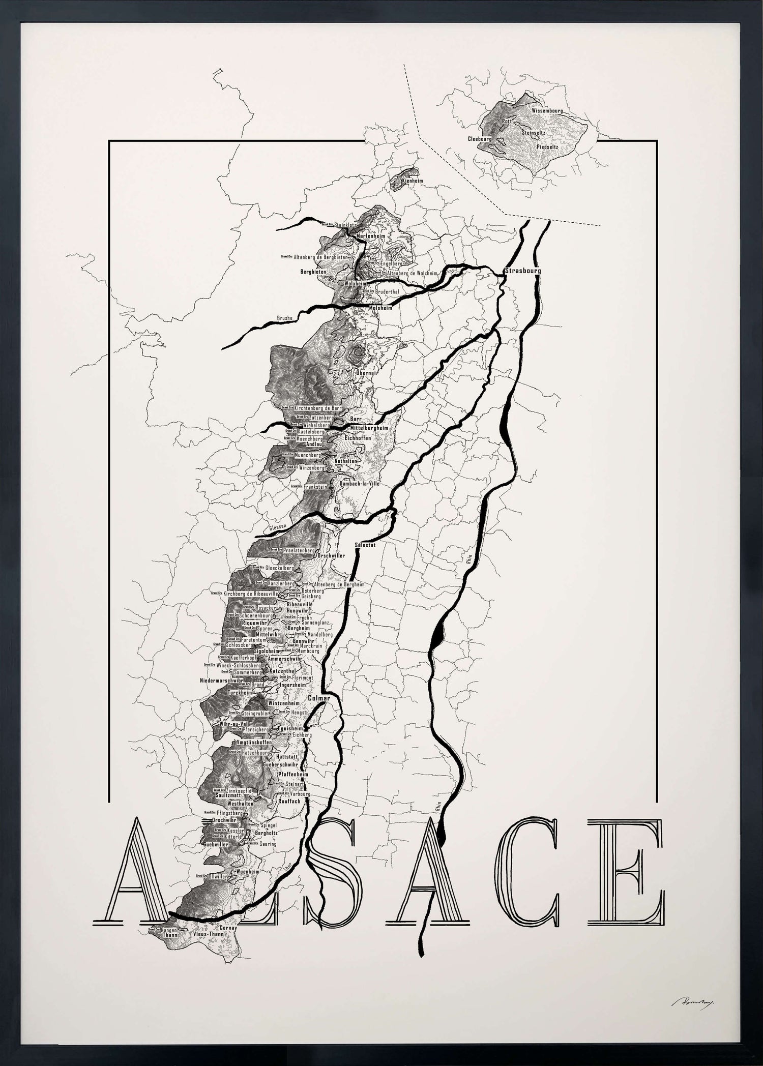 Alsace Wine map poster. Exclusive wine map posters. Premium quality wine maps printed on environmentally friendly FSC marked paper. 