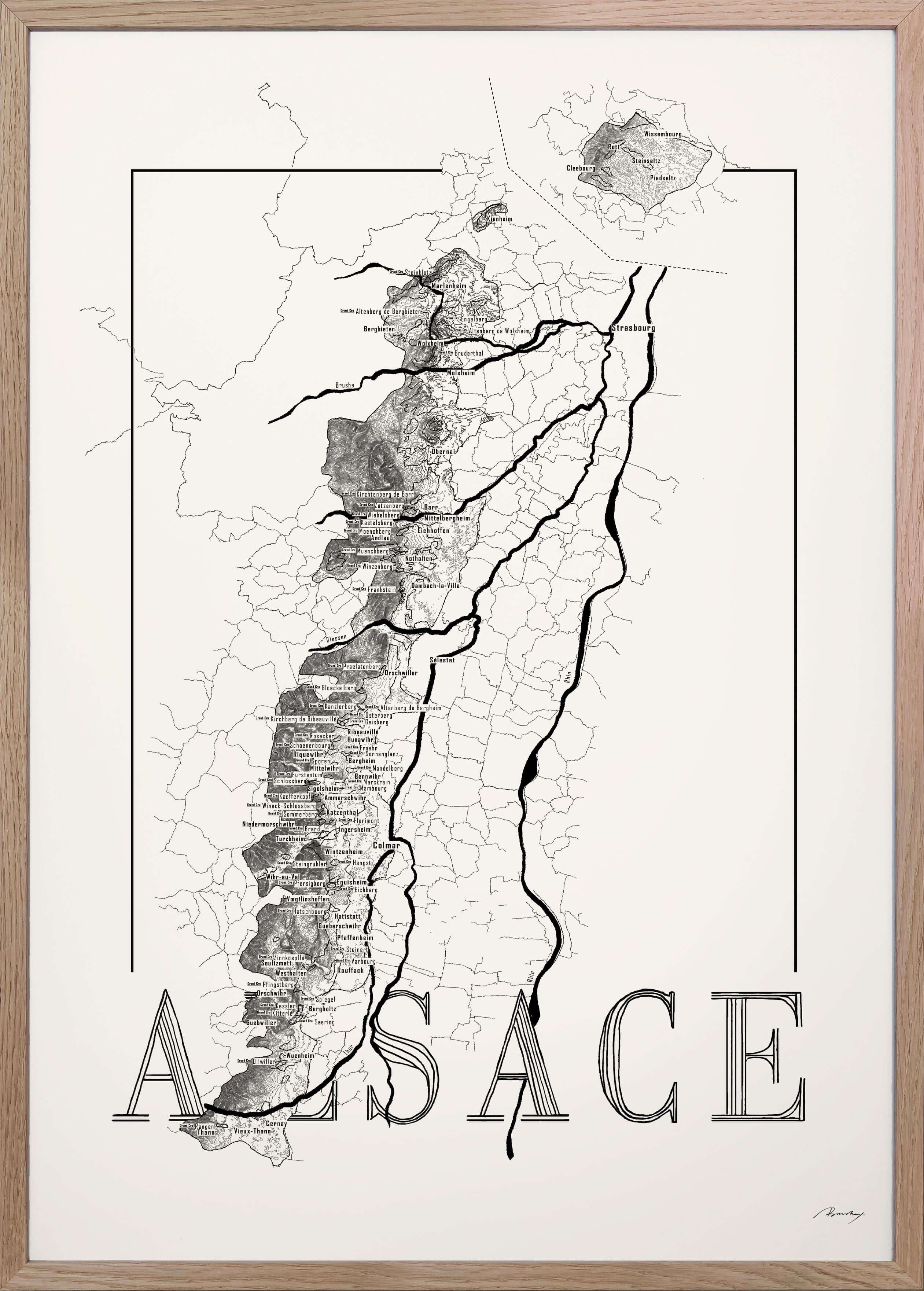 Alsace Wine map poster. Exclusive wine map posters. Premium quality wine maps printed on environmentally friendly FSC marked paper. 