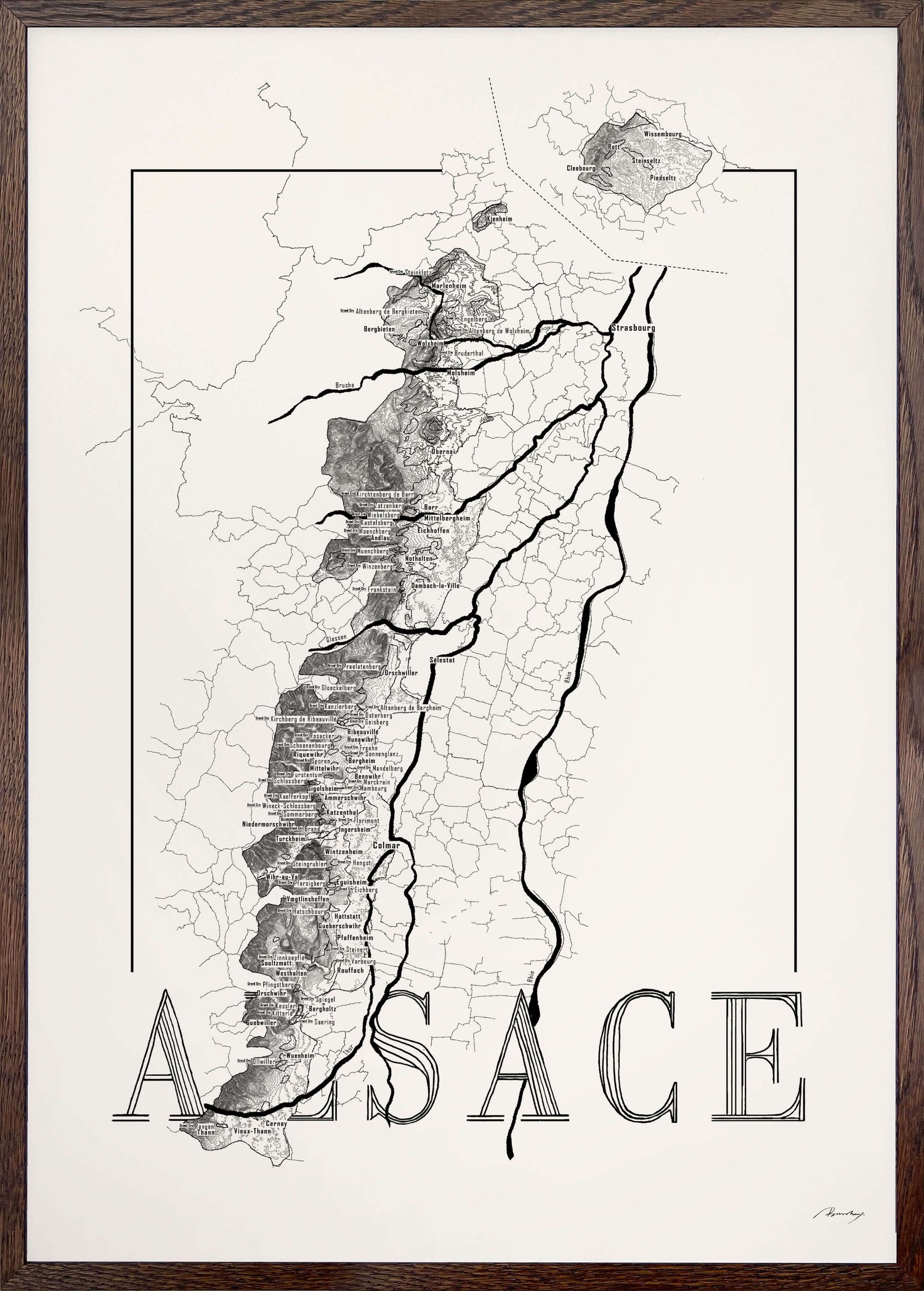 Alsace Wine map poster. Exclusive wine map posters. Premium quality wine maps printed on environmentally friendly FSC marked paper. 