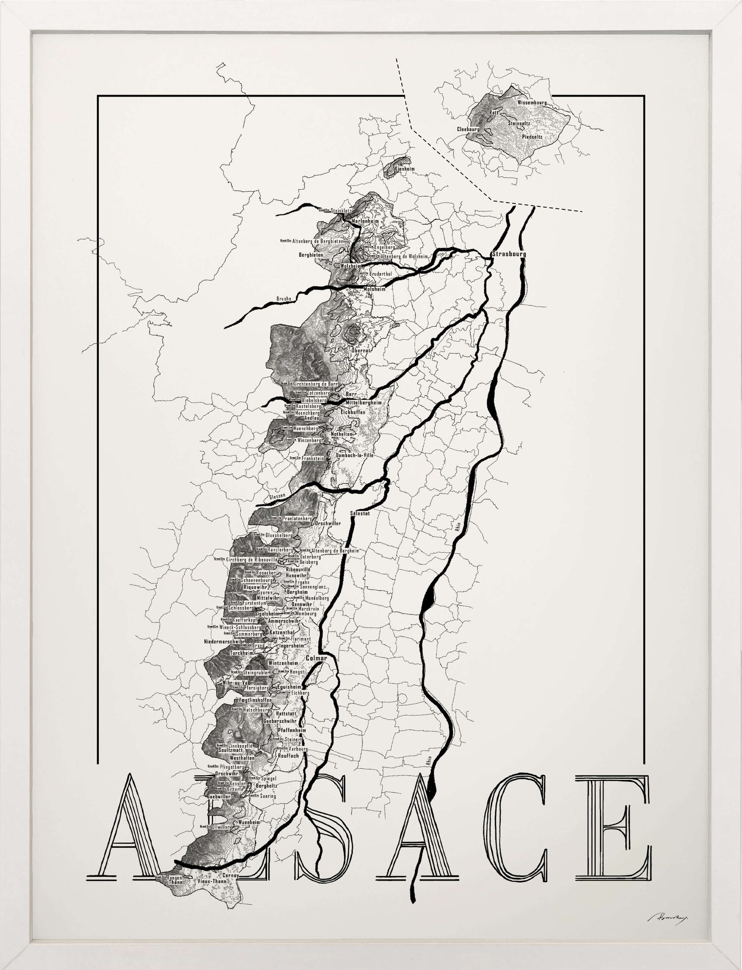 Alsace Wine map poster. Exclusive wine map posters. Premium quality wine maps printed on environmentally friendly FSC marked paper. 