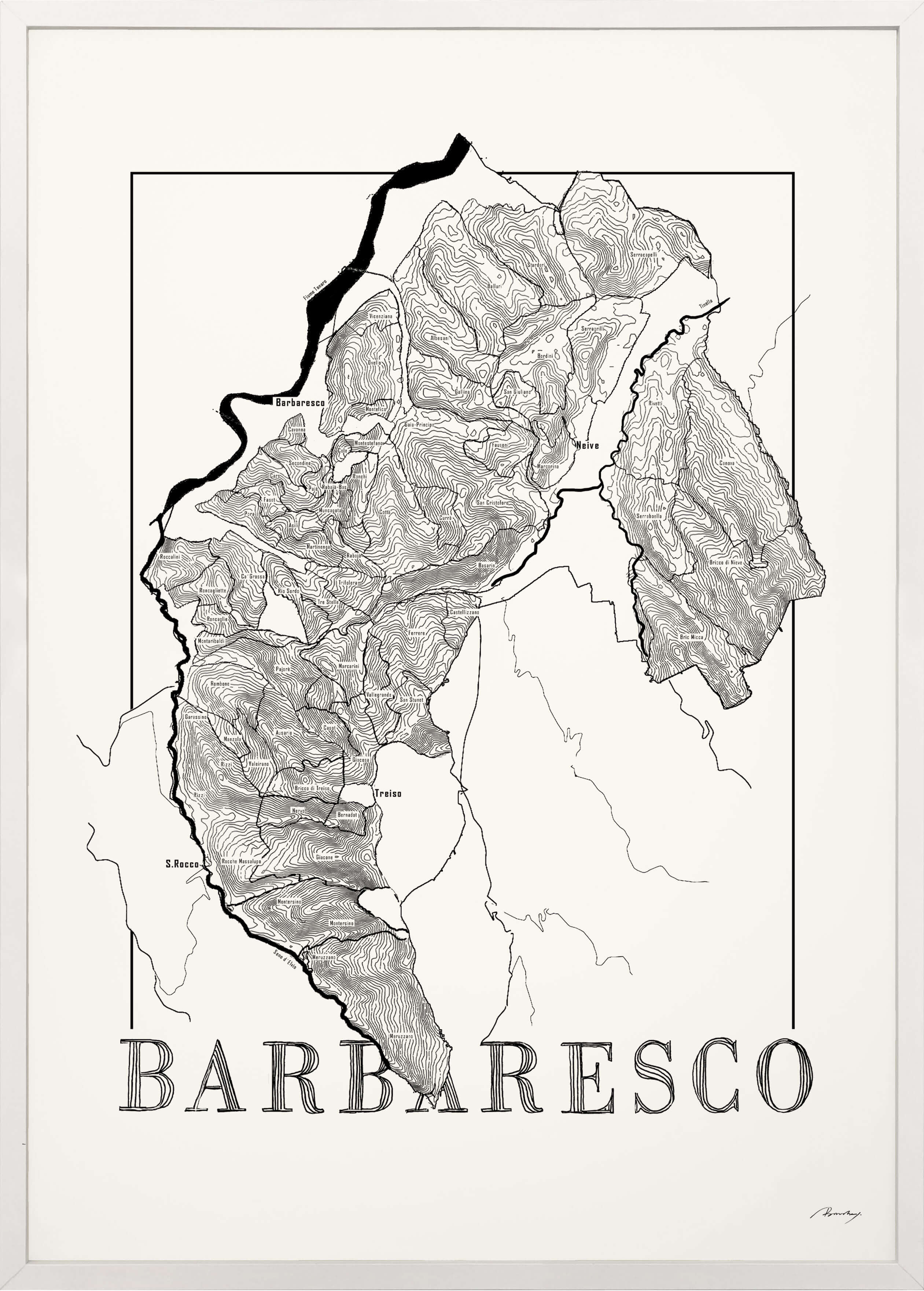 Barbaresco Wine map poster. Exclusive wine map posters. Premium quality wine maps printed on environmentally friendly FSC marked paper. 