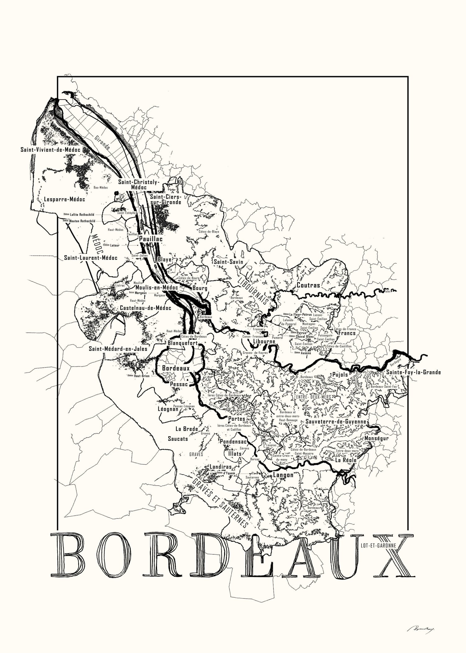 Bordeaux Wine map poster. Exclusive wine map posters. Premium quality wine maps printed on environmentally friendly FSC marked paper. 