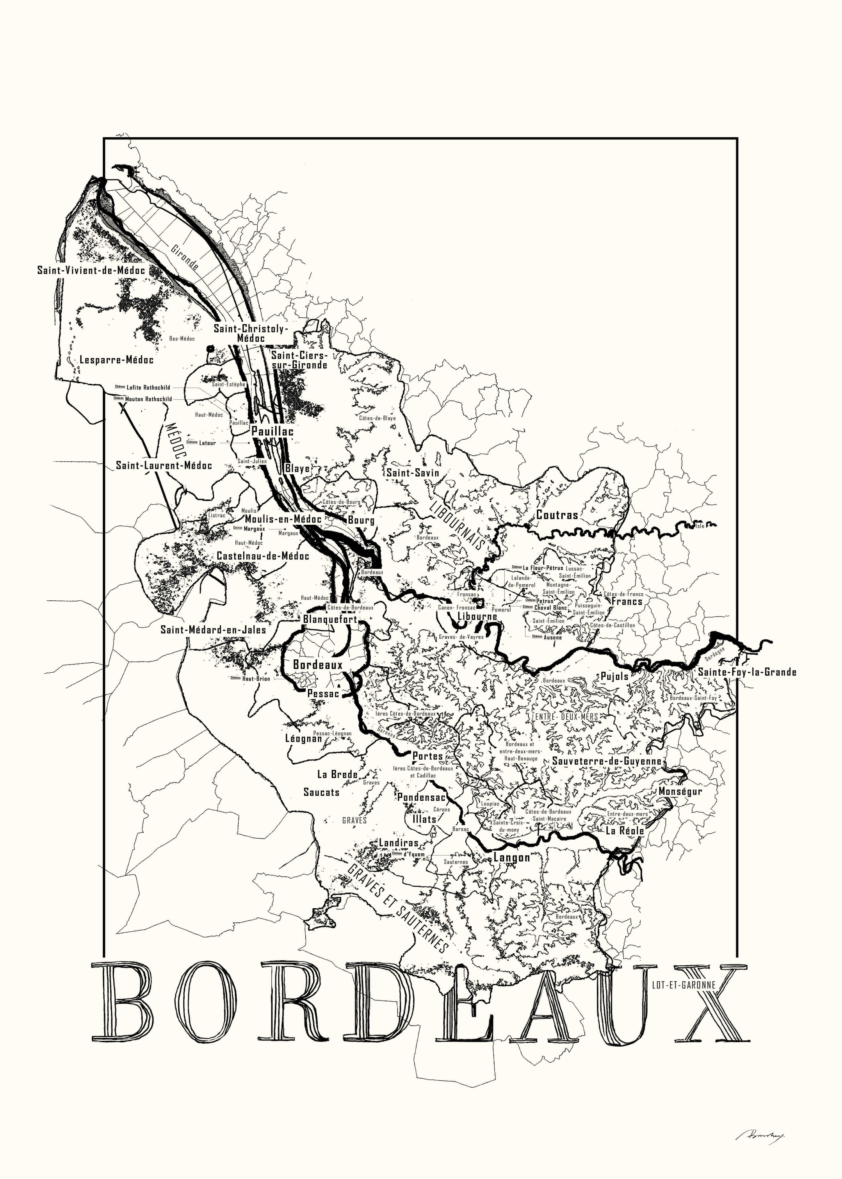 Bordeaux Wine map poster. Exclusive wine map posters. Premium quality wine maps printed on environmentally friendly FSC marked paper. 