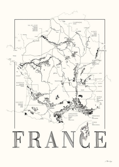 France Wine map poster. Exclusive wine map posters. Premium quality wine maps printed on environmentally friendly FSC marked paper. 