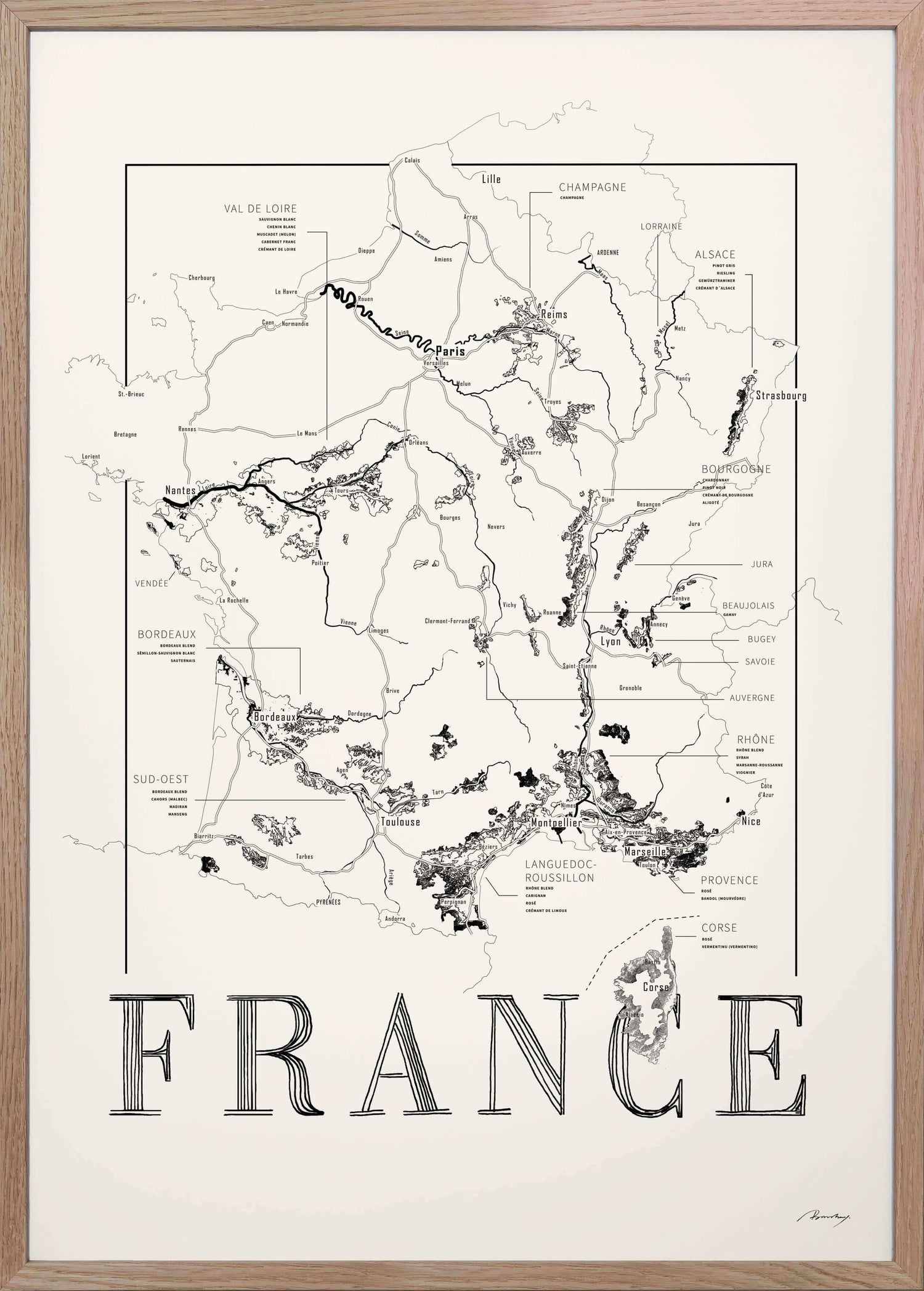 France Wine map poster. Exclusive wine map posters. Premium quality wine maps printed on environmentally friendly FSC marked paper. 