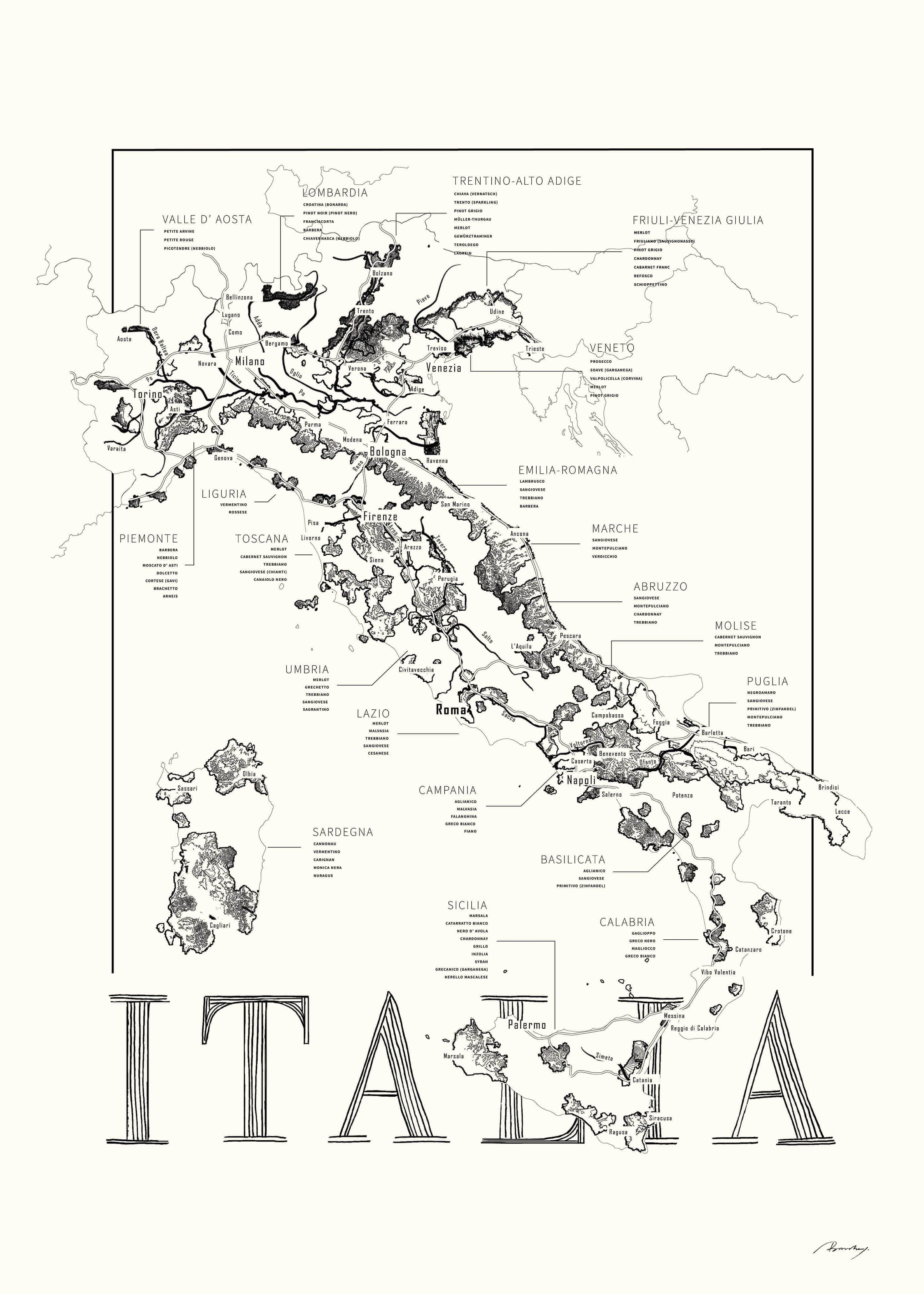 Italia wine map Brushery