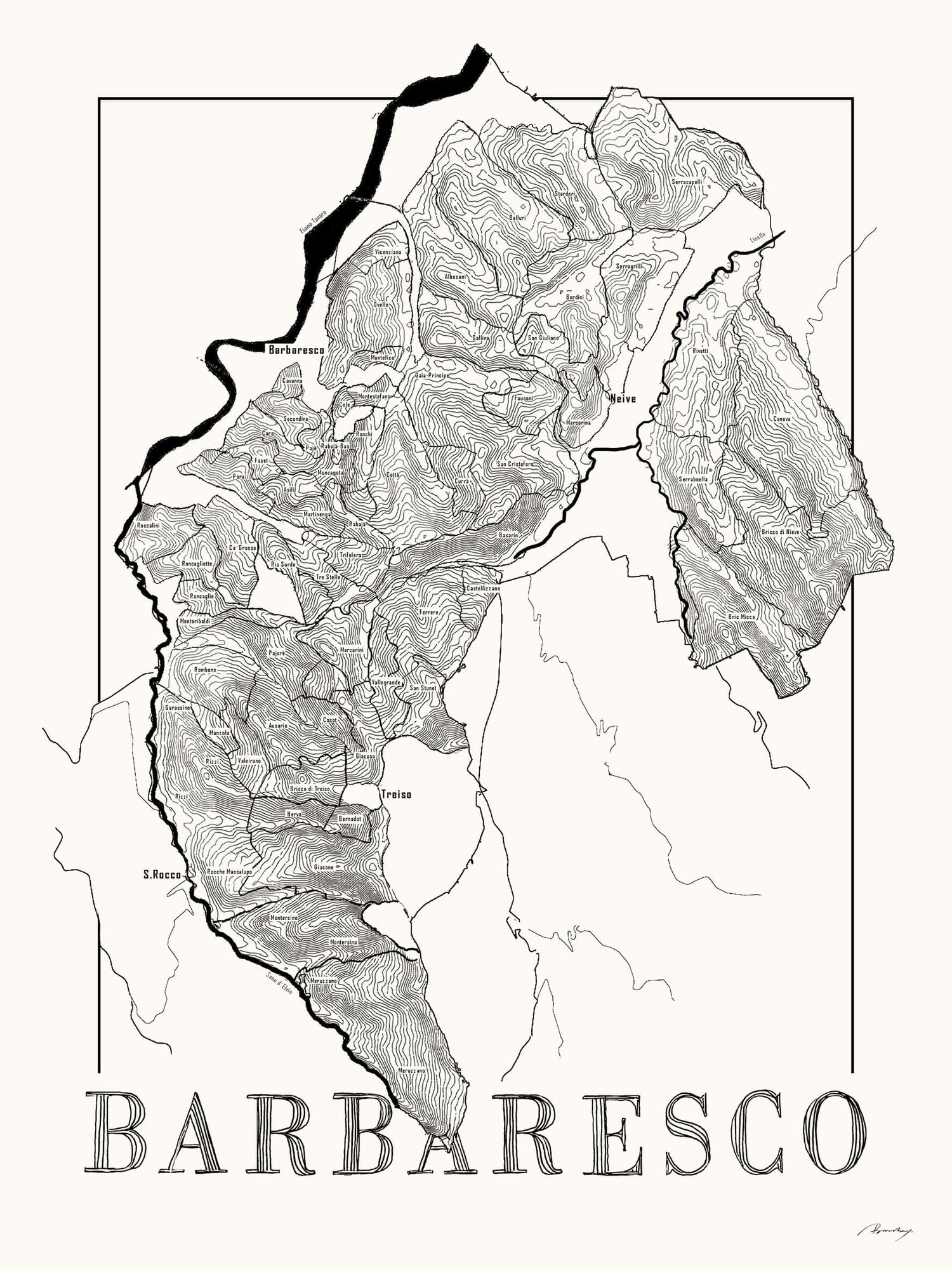 Barbaresco Wine map poster. Exclusive wine map posters. Premium quality wine maps printed on environmentally friendly FSC marked paper. 