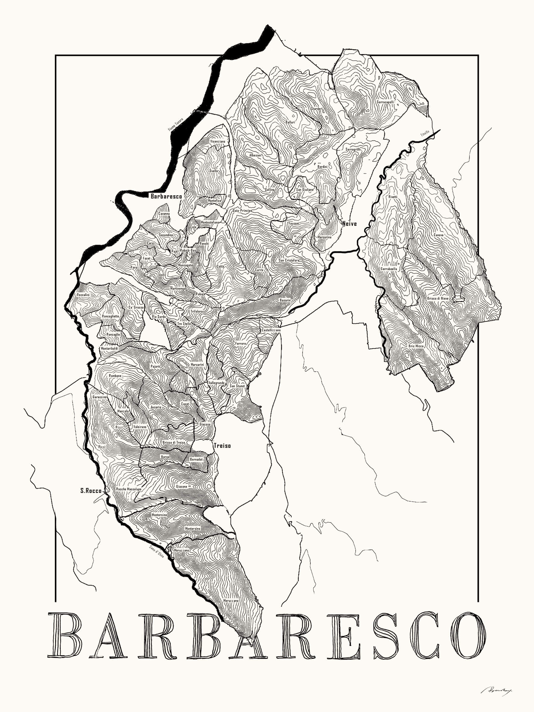 Barbaresco Wine map poster. Exclusive wine map posters. Premium quality wine maps printed on environmentally friendly FSC marked paper. 