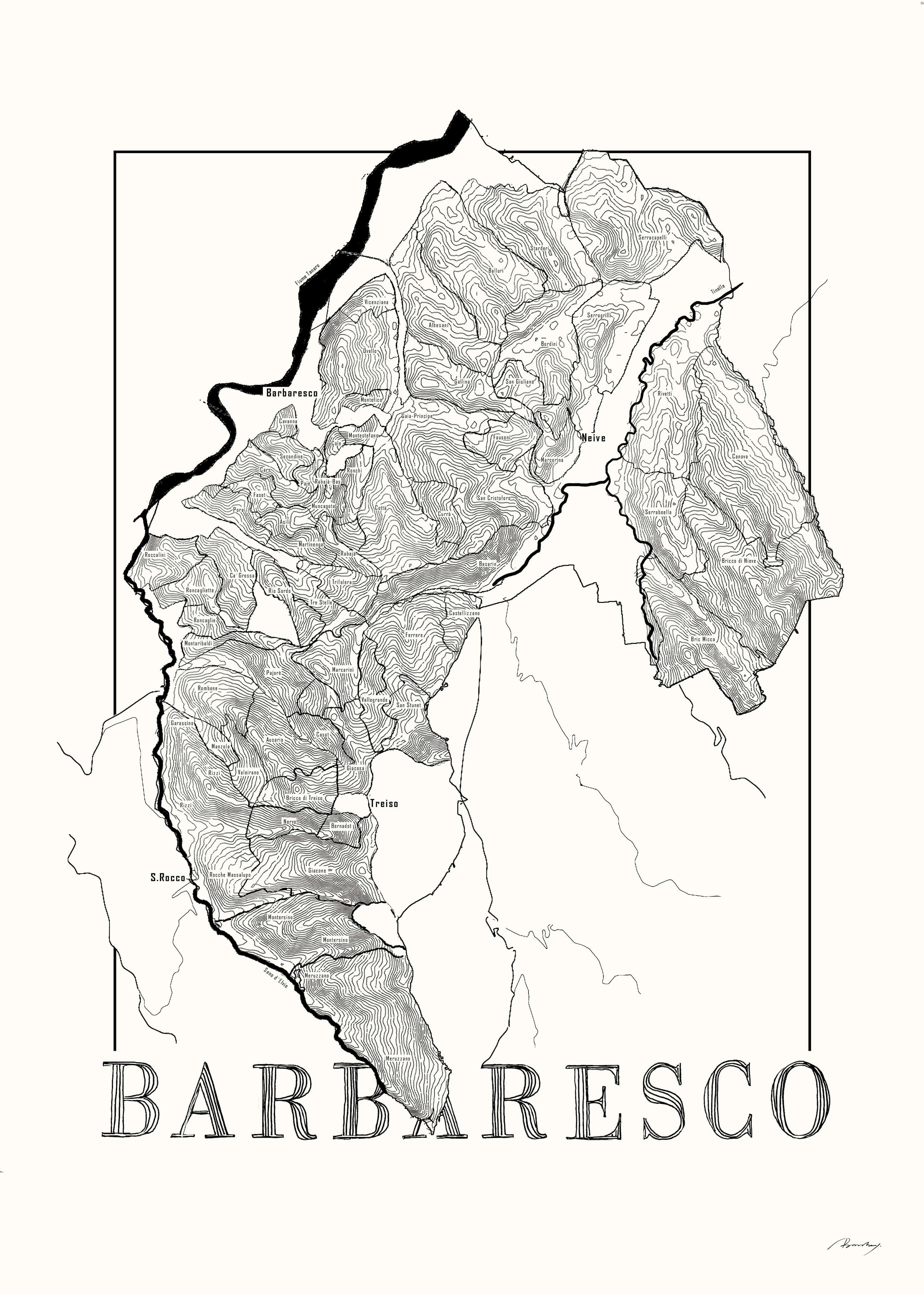 Barbaresco Wine map poster. Exclusive wine map posters. Premium quality wine maps printed on environmentally friendly FSC marked paper. 