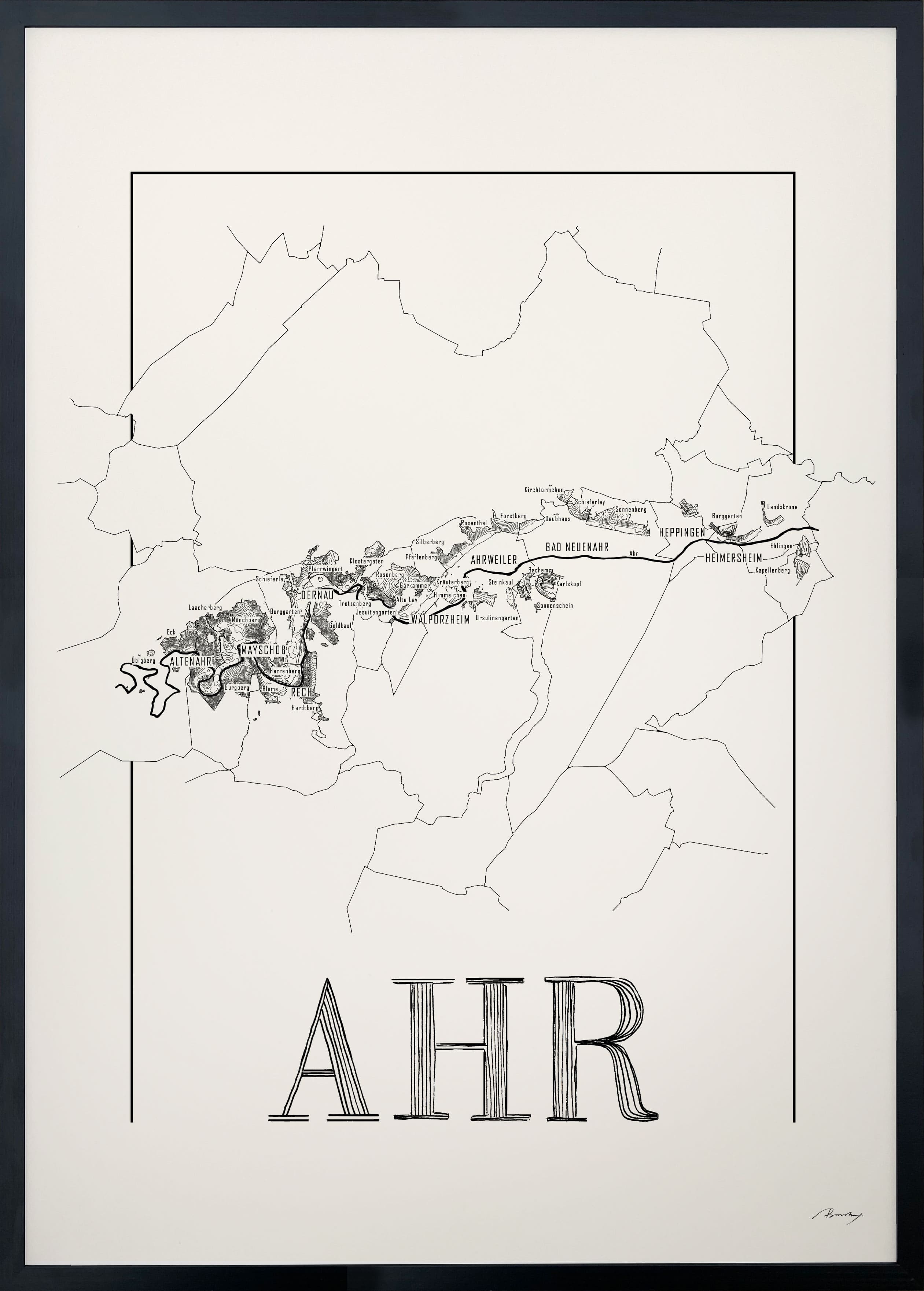 Ahr Wine map poster. Wine art. Exclusive wine map posters. Premium quality wine maps printed on environmentally friendly FSC marked paper. 