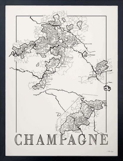 Champagne Wine map poster. Exclusive wine map posters. Premium quality wine maps printed on environmentally friendly FSC marked paper. 