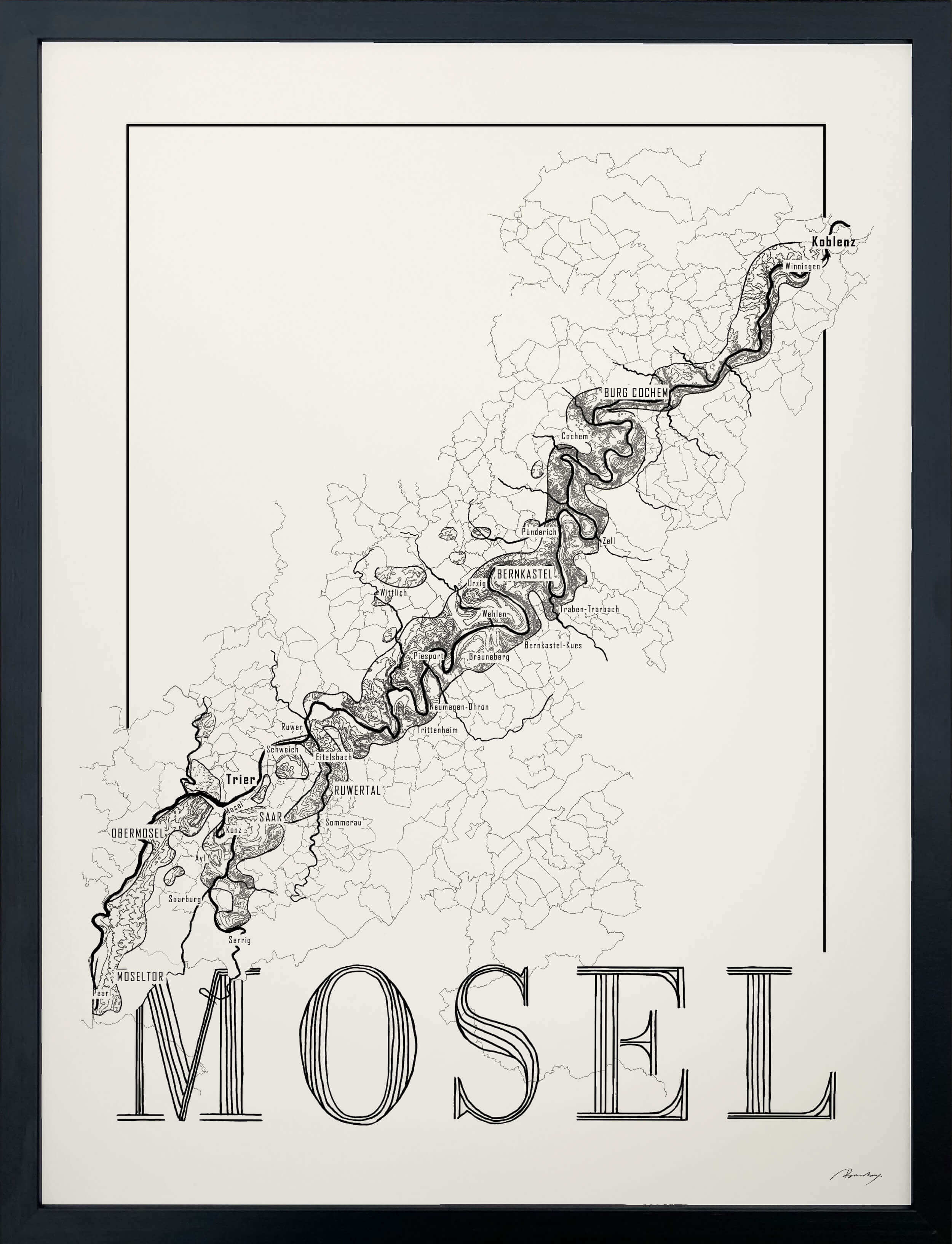 Mosel Wine map poster. Exclusive wine map posters. Premium quality wine maps printed on environmentally friendly FSC marked paper. 