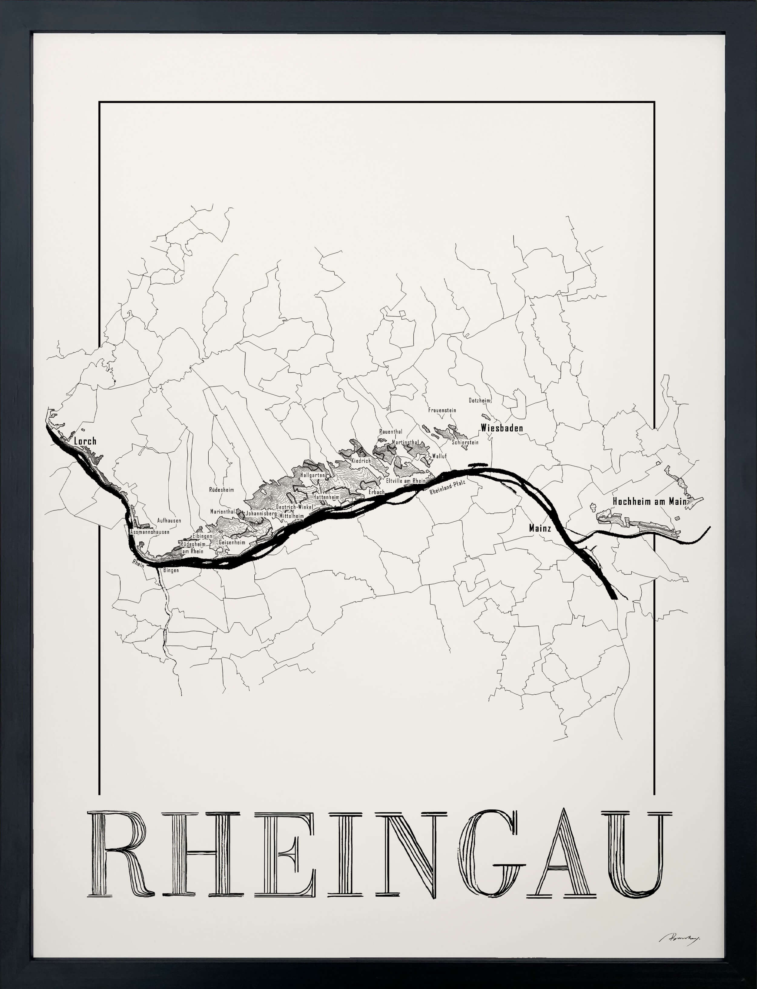 Rheingau Wine map poster. Exclusive wine map posters. Premium quality wine maps printed on environmentally friendly FSC marked paper.