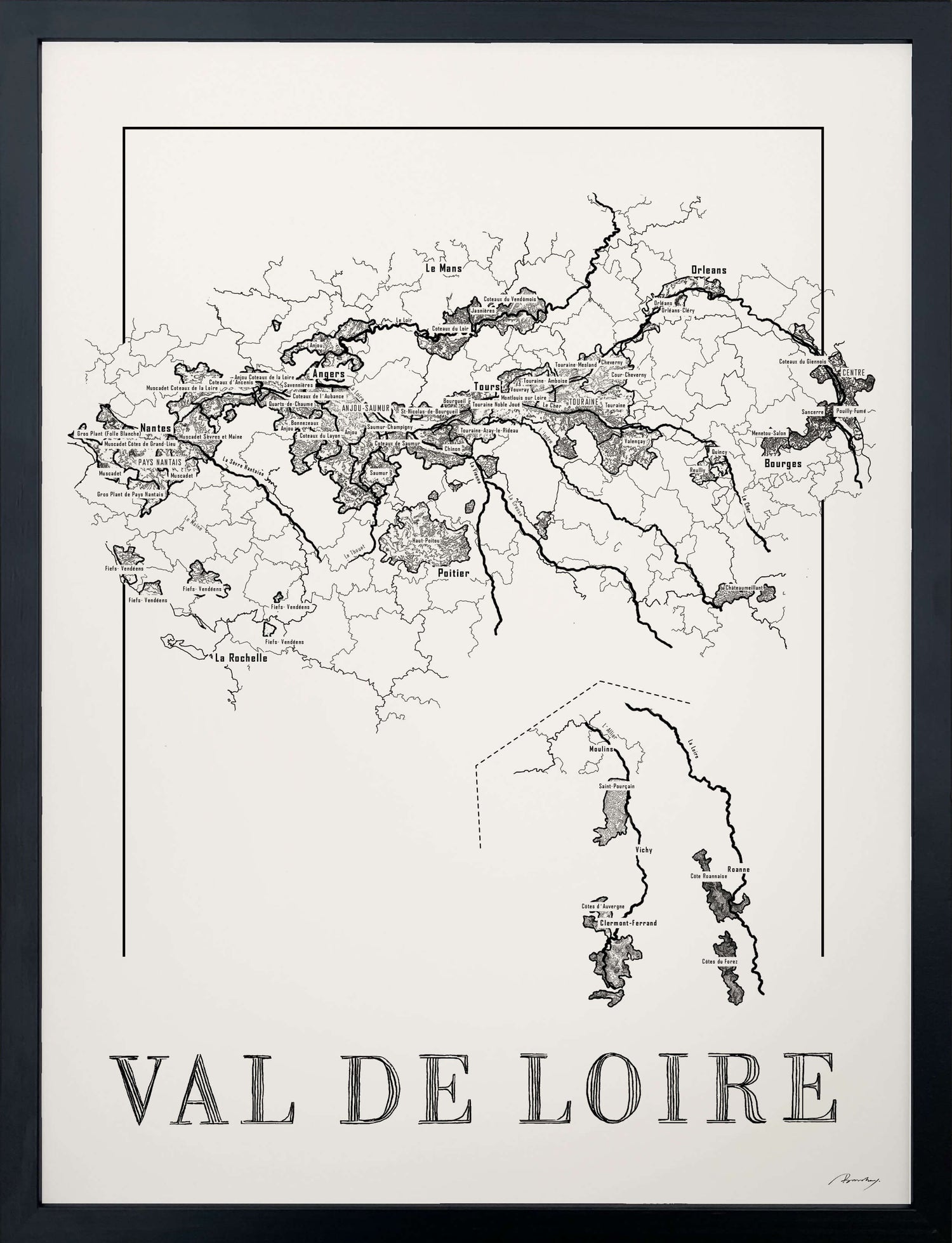 Loire Wine map poster. Exclusive wine map posters. Premium quality wine maps printed on environmentally friendly FSC marked paper. 