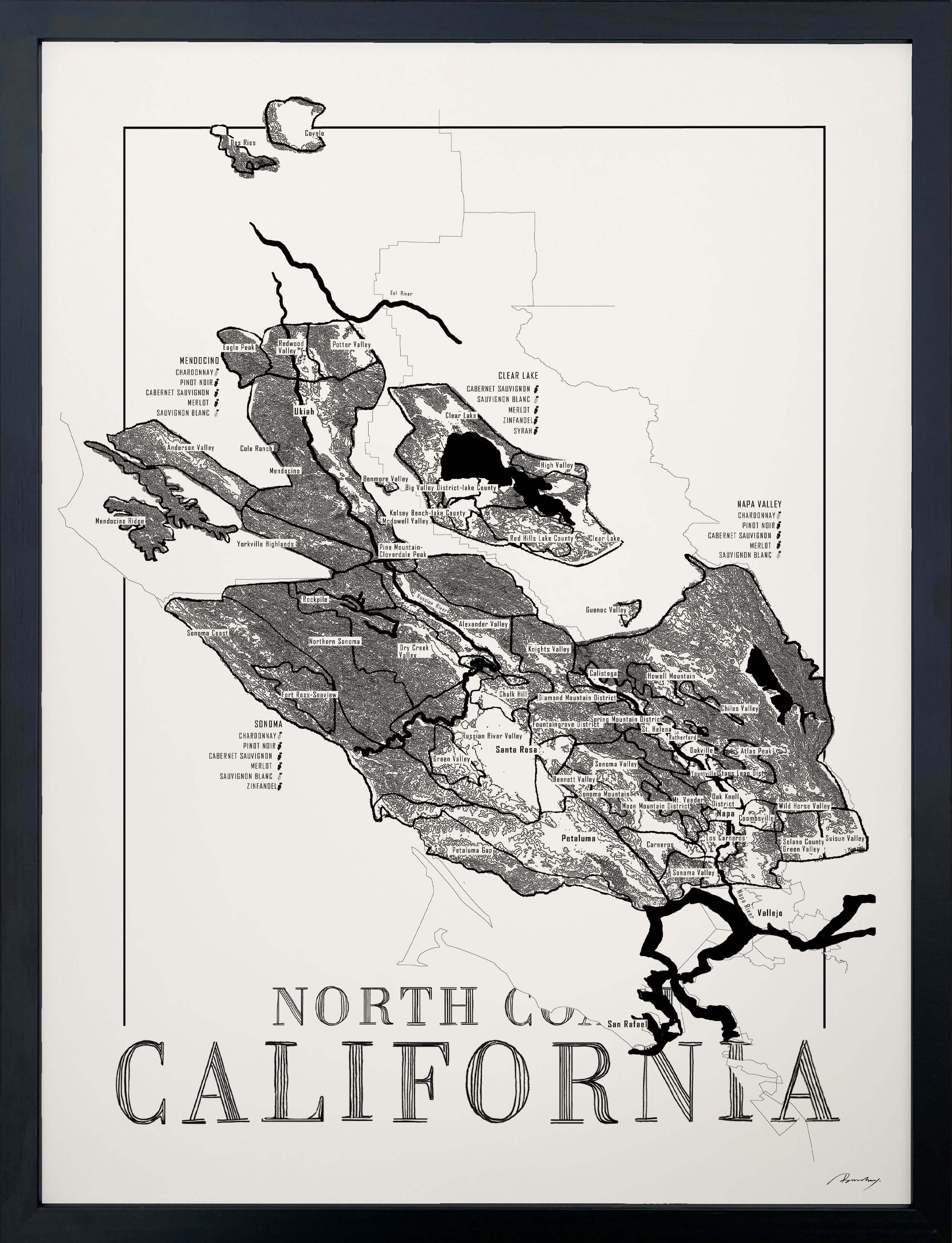 North Coast California Wine map poster. Exclusive wine map posters. Premium quality wine maps printed on environmentally friendly FSC marked paper. 