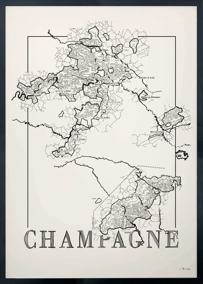 Champagne Wine map poster. Wine art. Wine print. Wine poster.  Exclusive wine map posters. Premium quality wine maps printed on environmentally friendly FSC marked paper. 