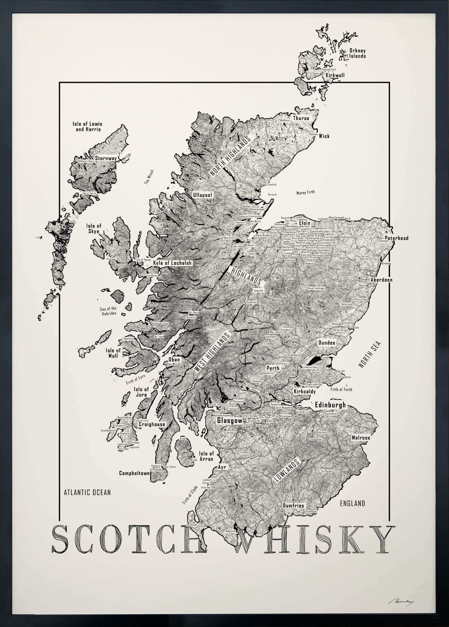 Scotch region whisky map poster. Exclusive wine map posters. Premium quality wine maps printed on environmentally friendly FSC marked paper.