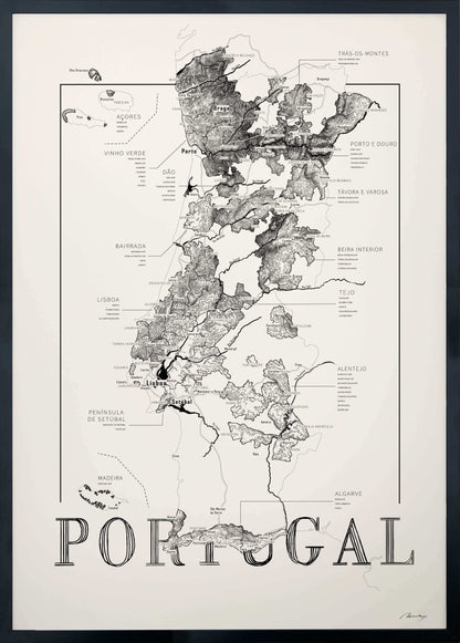 Portugal Wine map poster. Exclusive wine map posters. Premium quality wine maps printed on environmentally friendly FSC marked paper. 