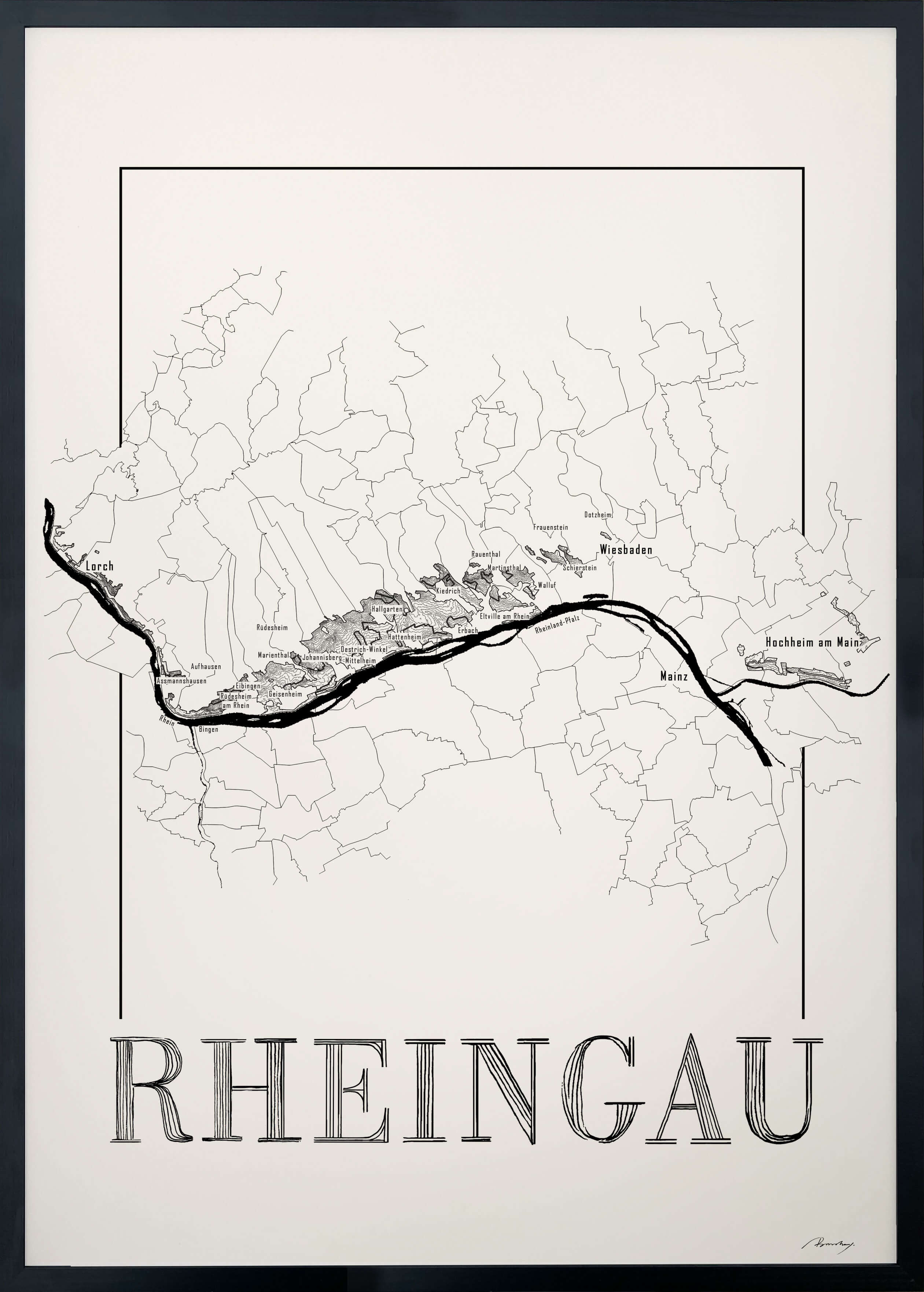 Rheingau Wine map poster. Exclusive wine map posters. Premium quality wine maps printed on environmentally friendly FSC marked paper.