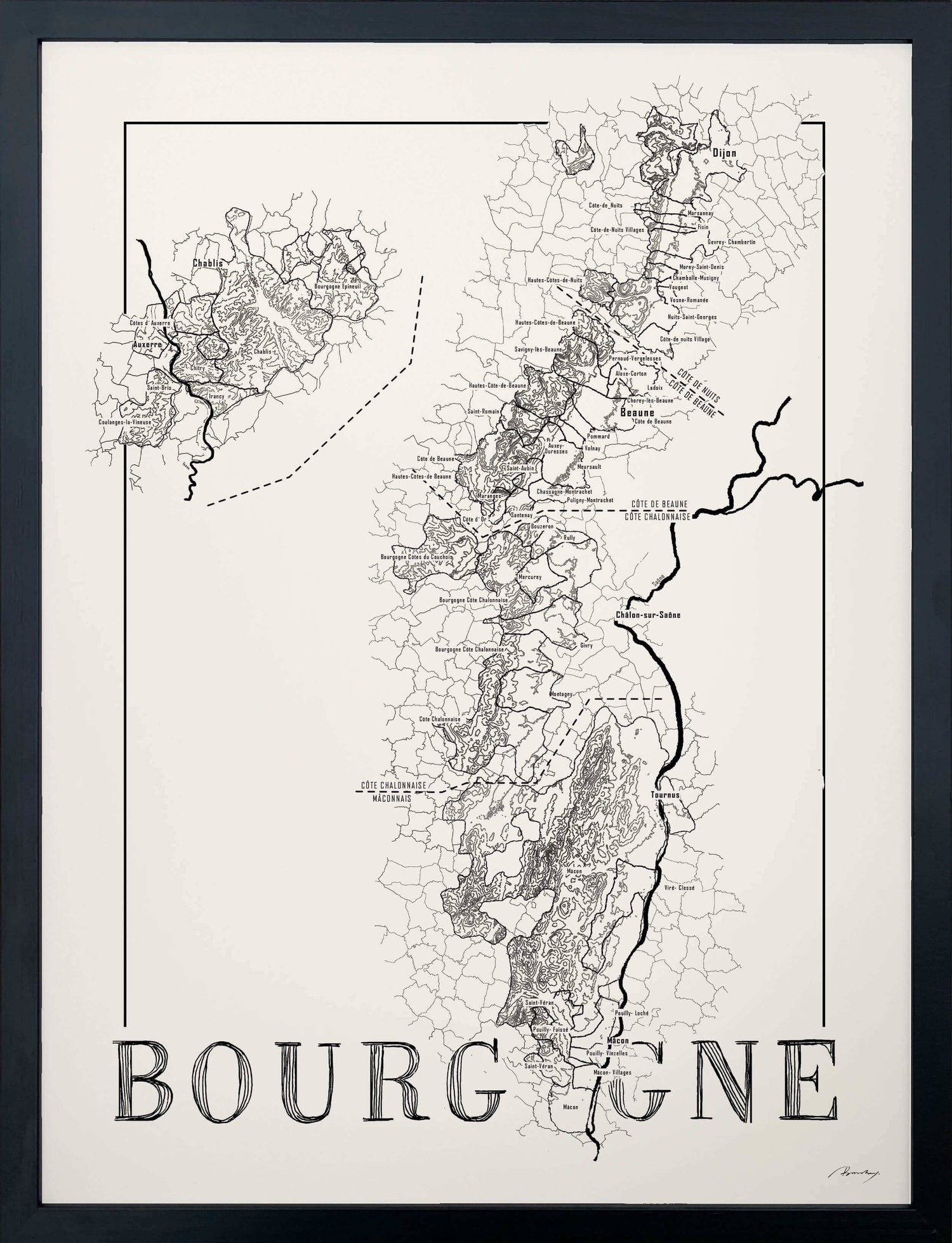 Bourgogne Wine map poster. Exclusive wine map posters. Wine art. Wine print. Wine poster. Premium quality wine maps printed on environmentally friendly FSC marked paper. 