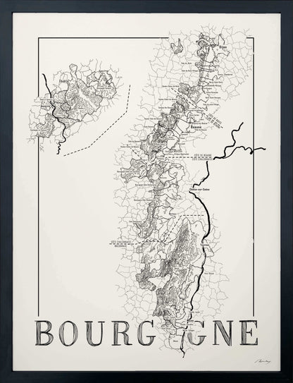 Bourgogne Wine map poster. Exclusive wine map posters. Premium quality wine maps printed on environmentally friendly FSC marked paper. 