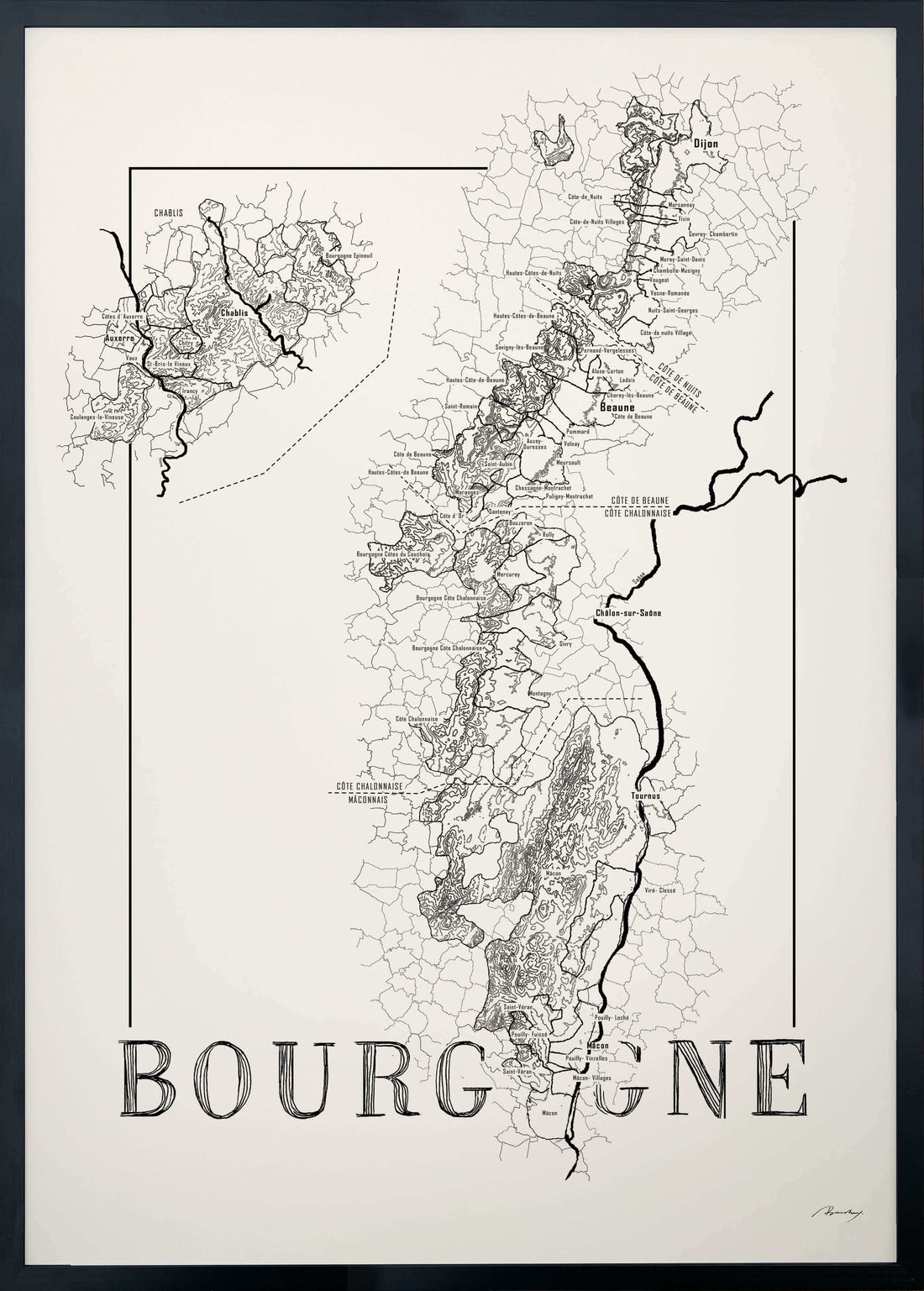 Bourgogne Wine map poster. Wine art. Wine print. Wine poster.  Exclusive wine map posters. Premium quality wine maps printed on environmentally friendly FSC marked paper. 