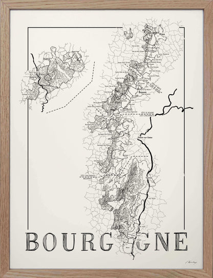 Bourgogne Wine map poster. Exclusive wine map posters. Premium quality wine maps printed on environmentally friendly FSC marked paper. 