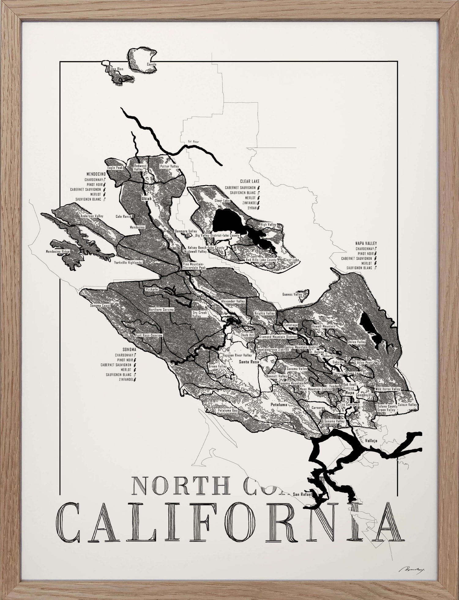 North Coast California Wine map poster. Exclusive wine map posters. Premium quality wine maps printed on environmentally friendly FSC marked paper. 