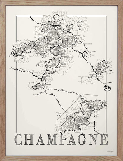 Champagne Wine map poster. Exclusive wine map posters. Premium quality wine maps printed on environmentally friendly FSC marked paper. 