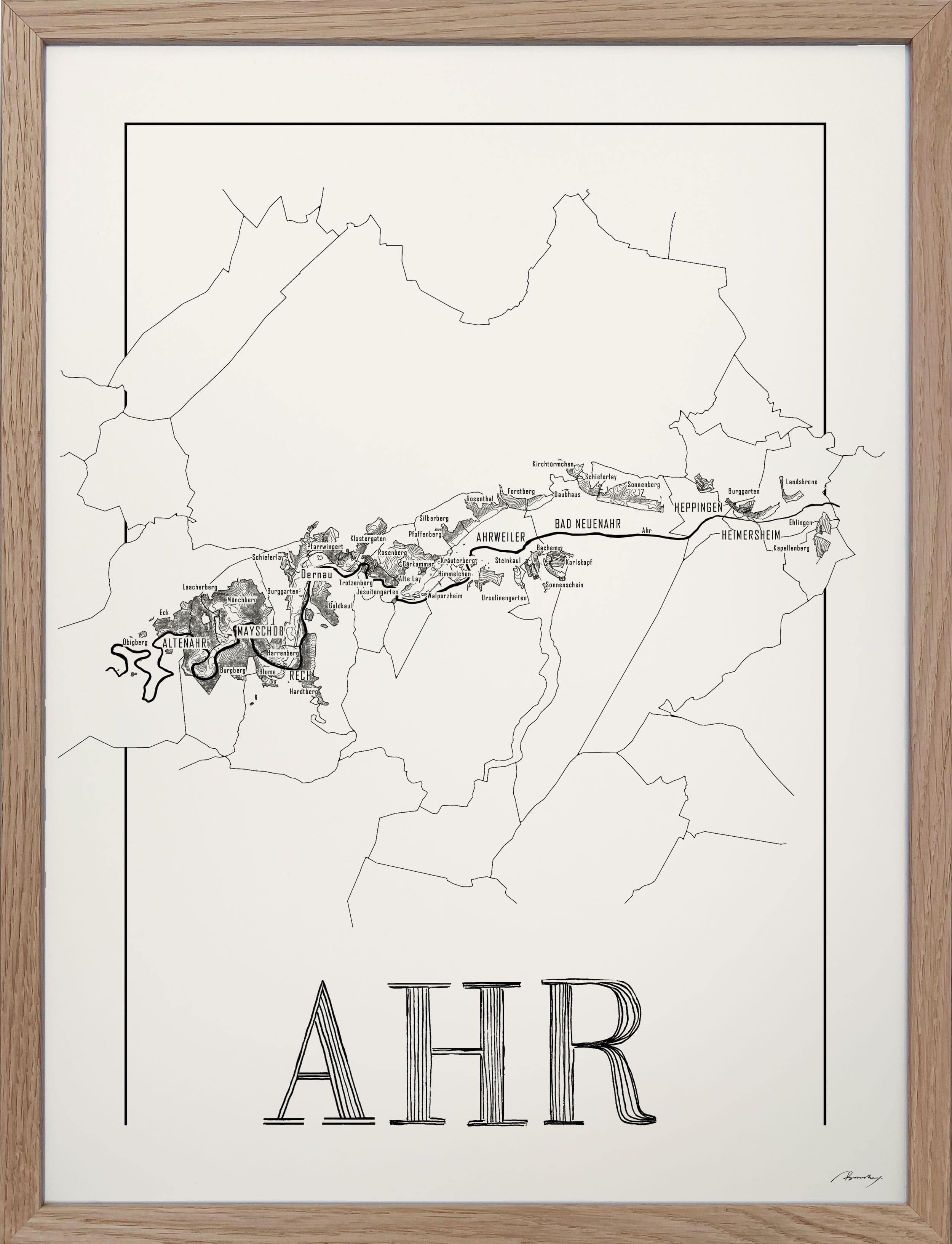 Ahr Wine map poster. Exclusive wine map posters. Premium quality wine maps printed on environmentally friendly FSC marked paper. 