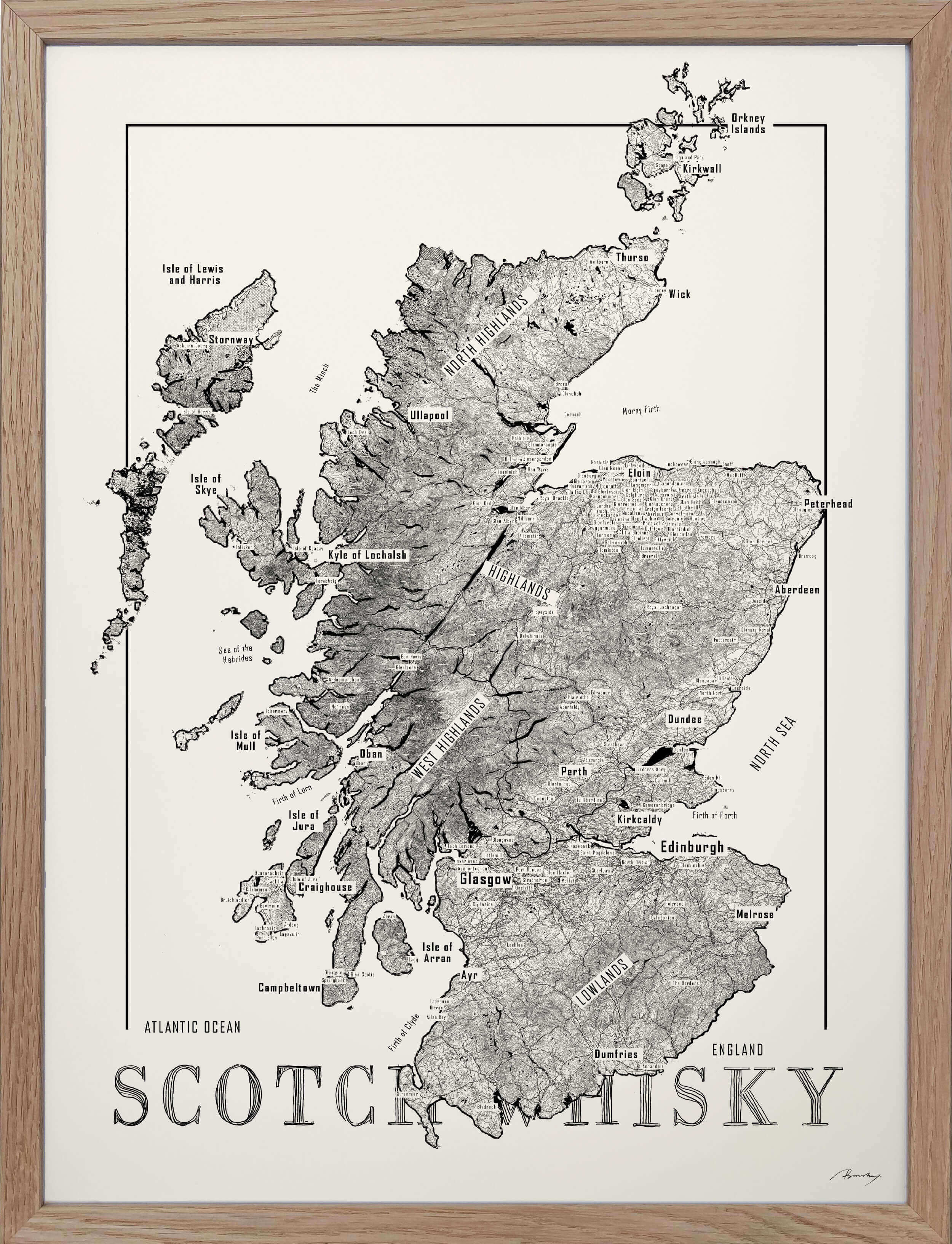 Scotch region whisky map poster. Exclusive wine map posters. Premium quality wine maps printed on environmentally friendly FSC marked paper.