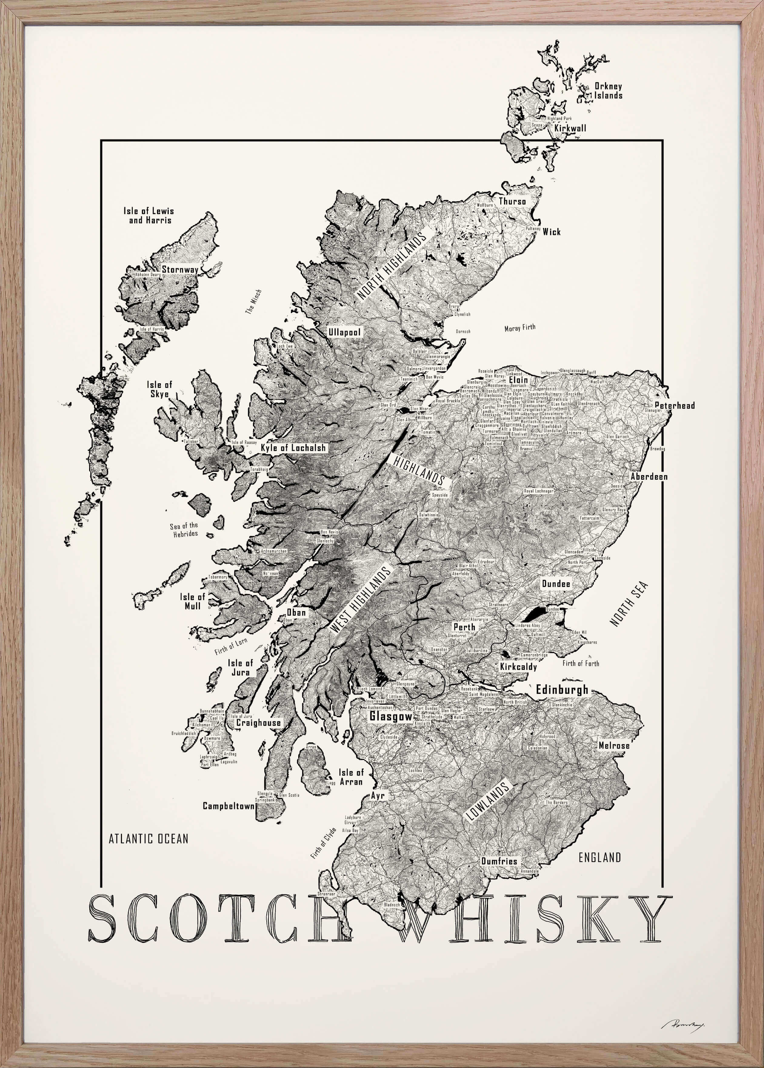 Scotch region whisky map poster. Exclusive wine map posters. Premium quality wine maps printed on environmentally friendly FSC marked paper.