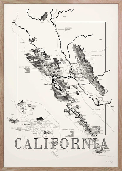 California Wine map poster. Exclusive wine map posters. Premium quality wine maps printed on environmentally friendly FSC marked paper. 