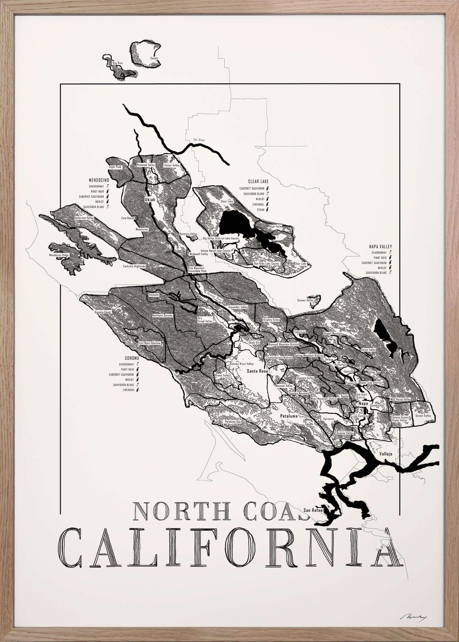 North Coast California Wine map poster. Exclusive wine map posters. Premium quality wine maps printed on environmentally friendly FSC marked paper. 