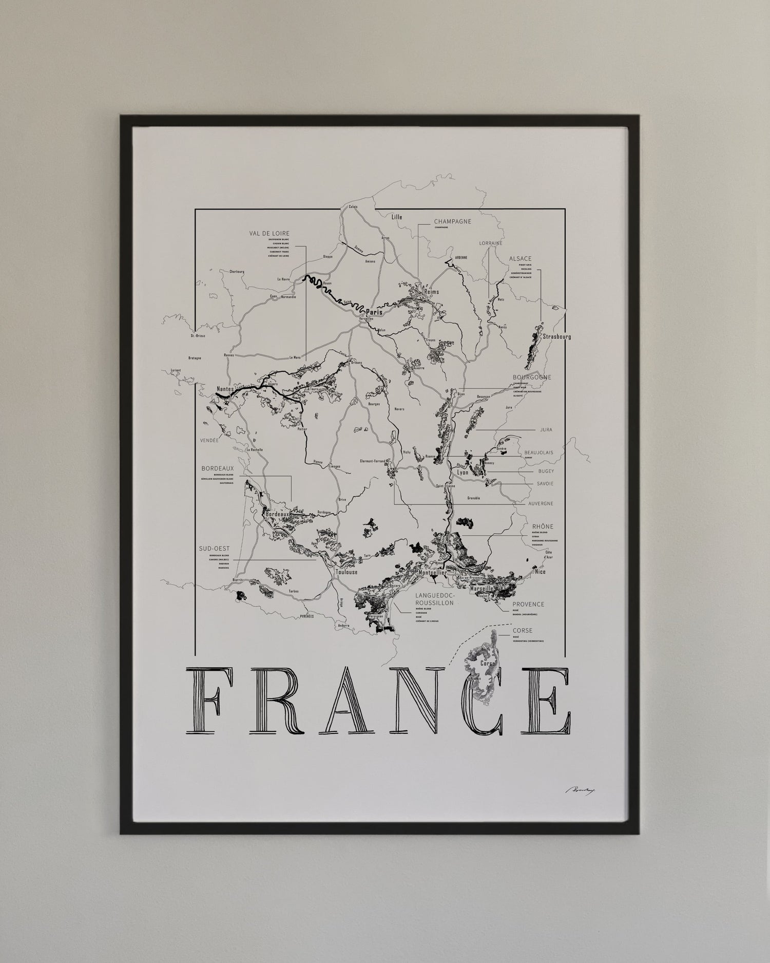 France Wine map poster. Exclusive wine map posters. Premium quality wine maps printed on environmentally friendly FSC marked paper. 