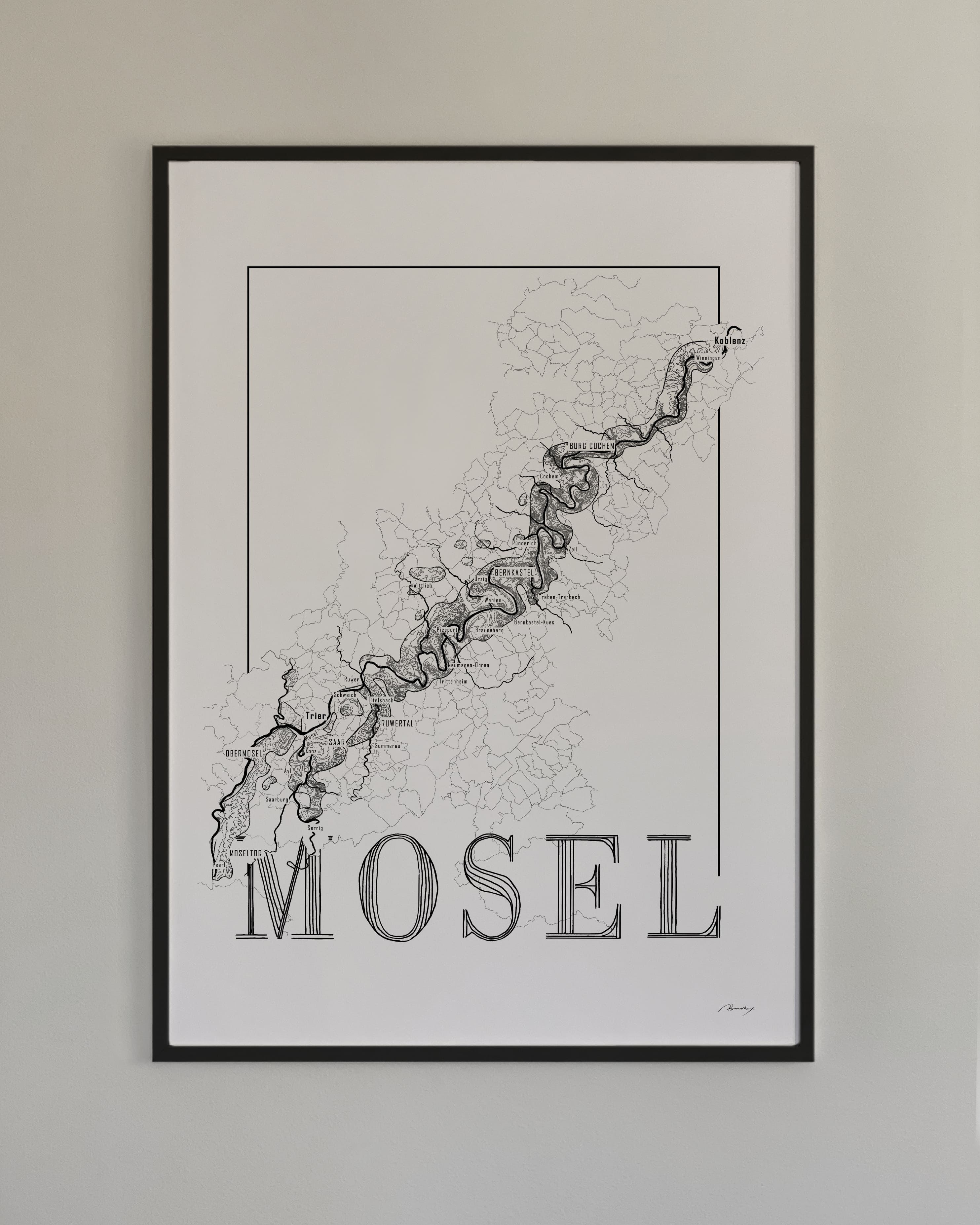 Mosel Wine map poster. Exclusive wine map posters. Premium quality wine maps printed on environmentally friendly FSC marked paper. 