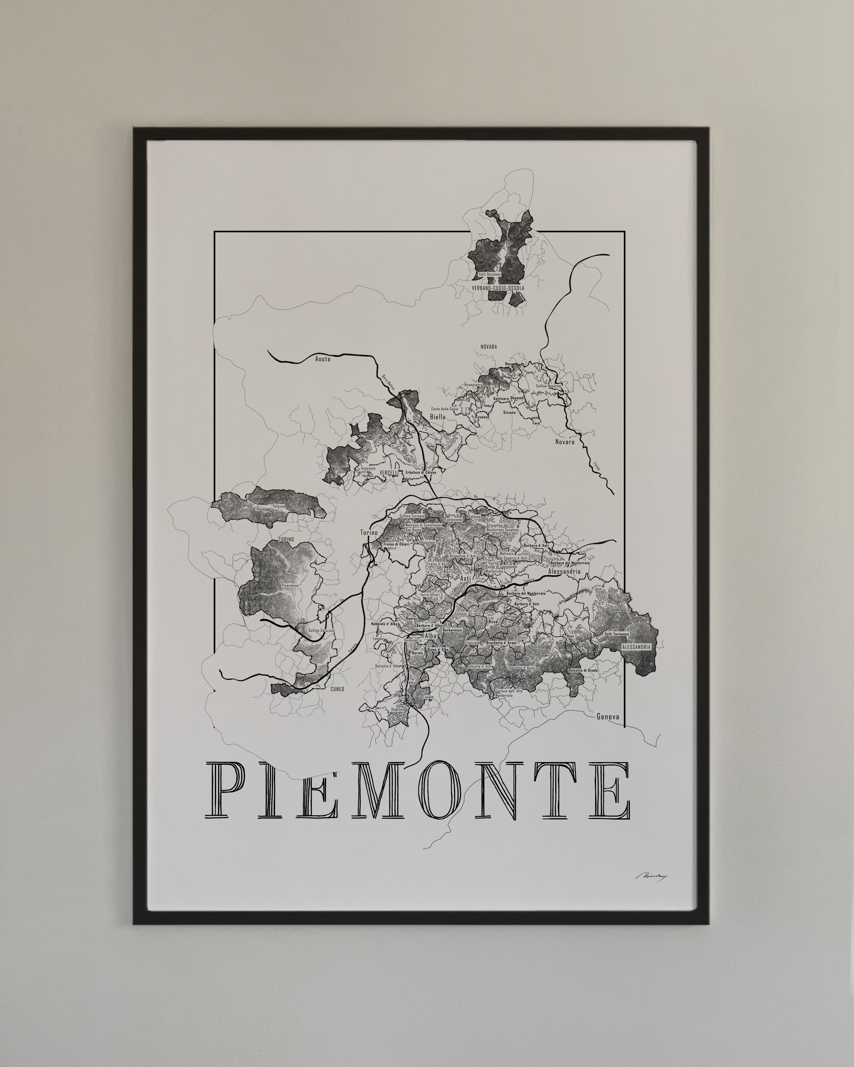 Piemonte Wine map poster. Wine art. Wine print. Wine poster. Exclusive wine map posters. Premium quality wine maps printed on environmentally friendly FSC marked paper. 