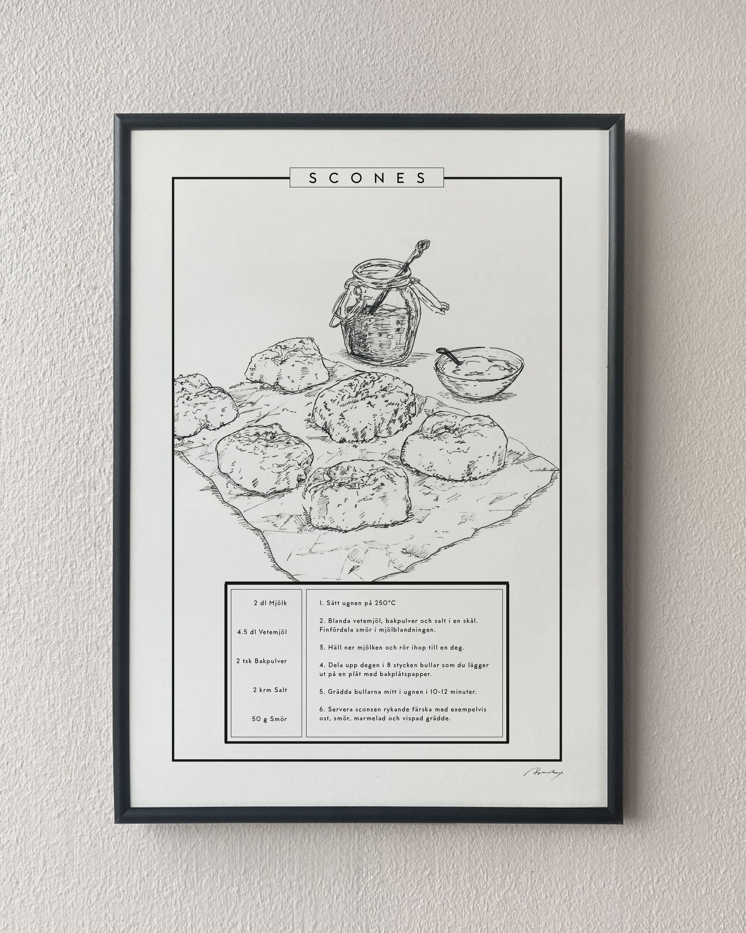 Scones recipe poster. Exclusive kitchen posters. Premium quality art prints, printed on environmentally friendly FSC marked paper. 