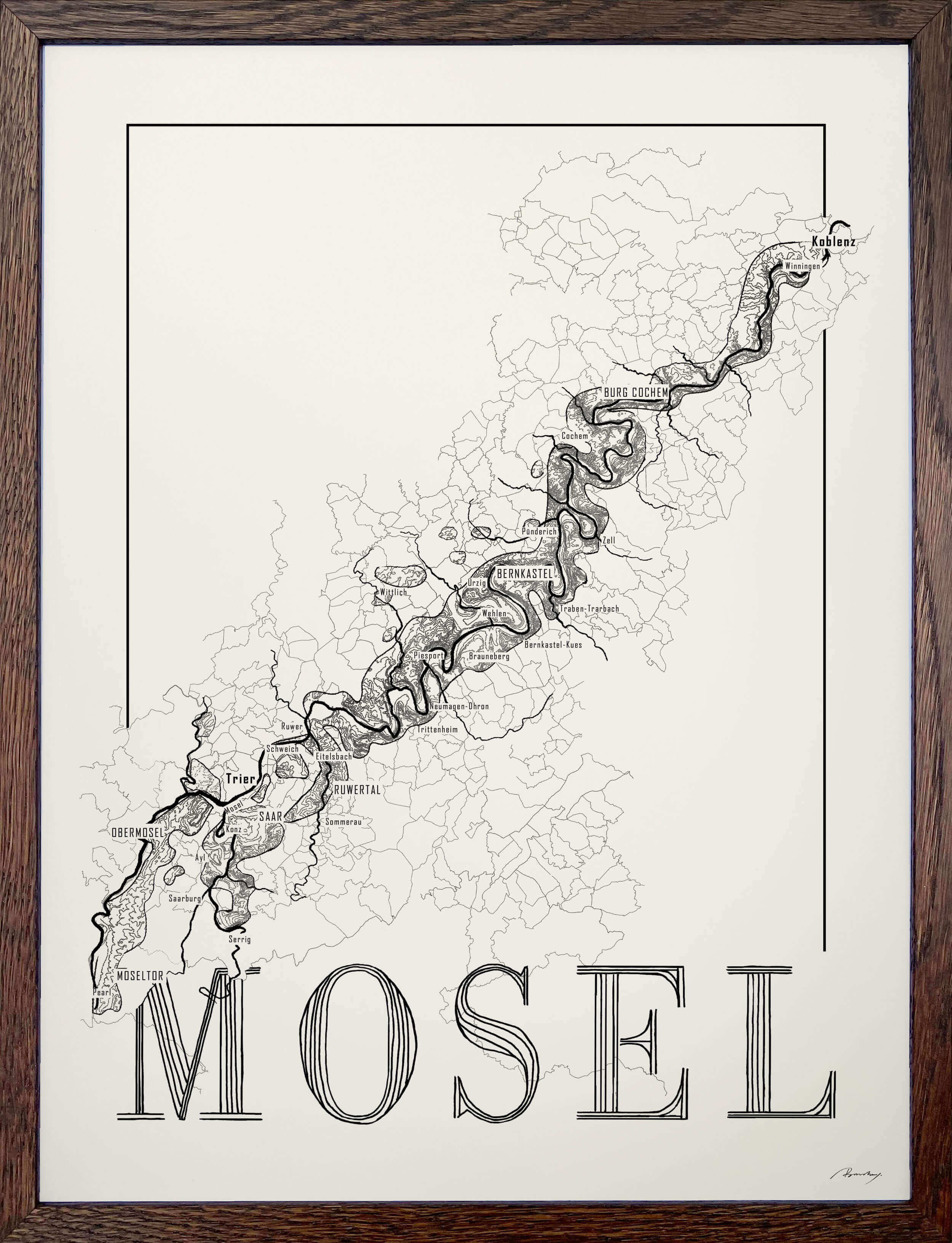 Mosel Wine map poster. Exclusive wine map posters. Premium quality wine maps printed on environmentally friendly FSC marked paper. 