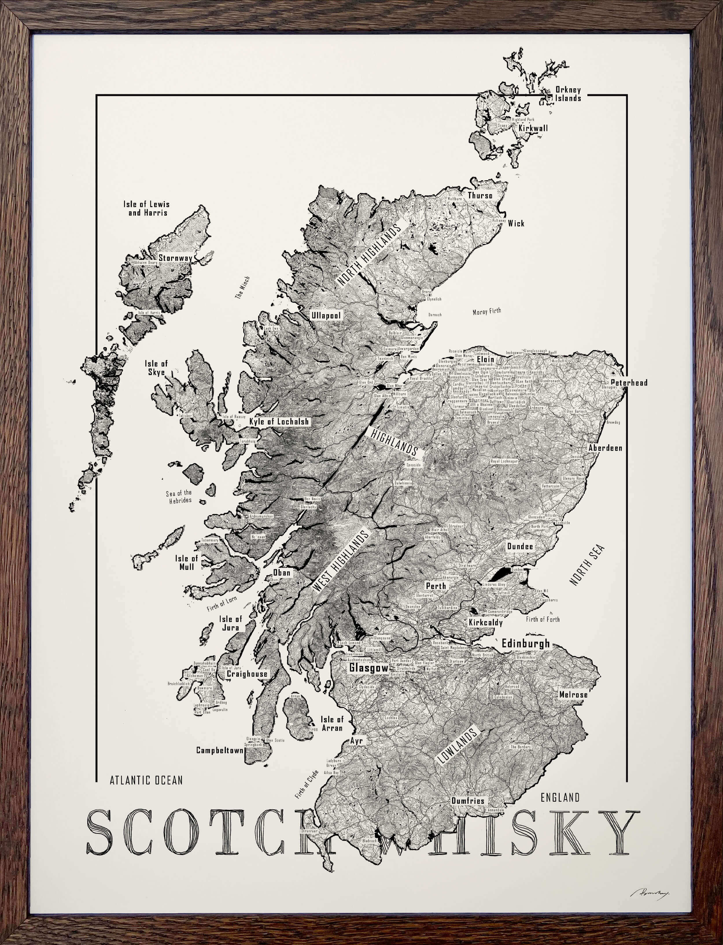 Scotch region whisky map poster. Exclusive wine map posters. Premium quality wine maps printed on environmentally friendly FSC marked paper.