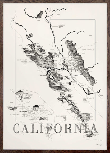 California Wine map poster. Exclusive wine map posters. Premium quality wine maps printed on environmentally friendly FSC marked paper. 