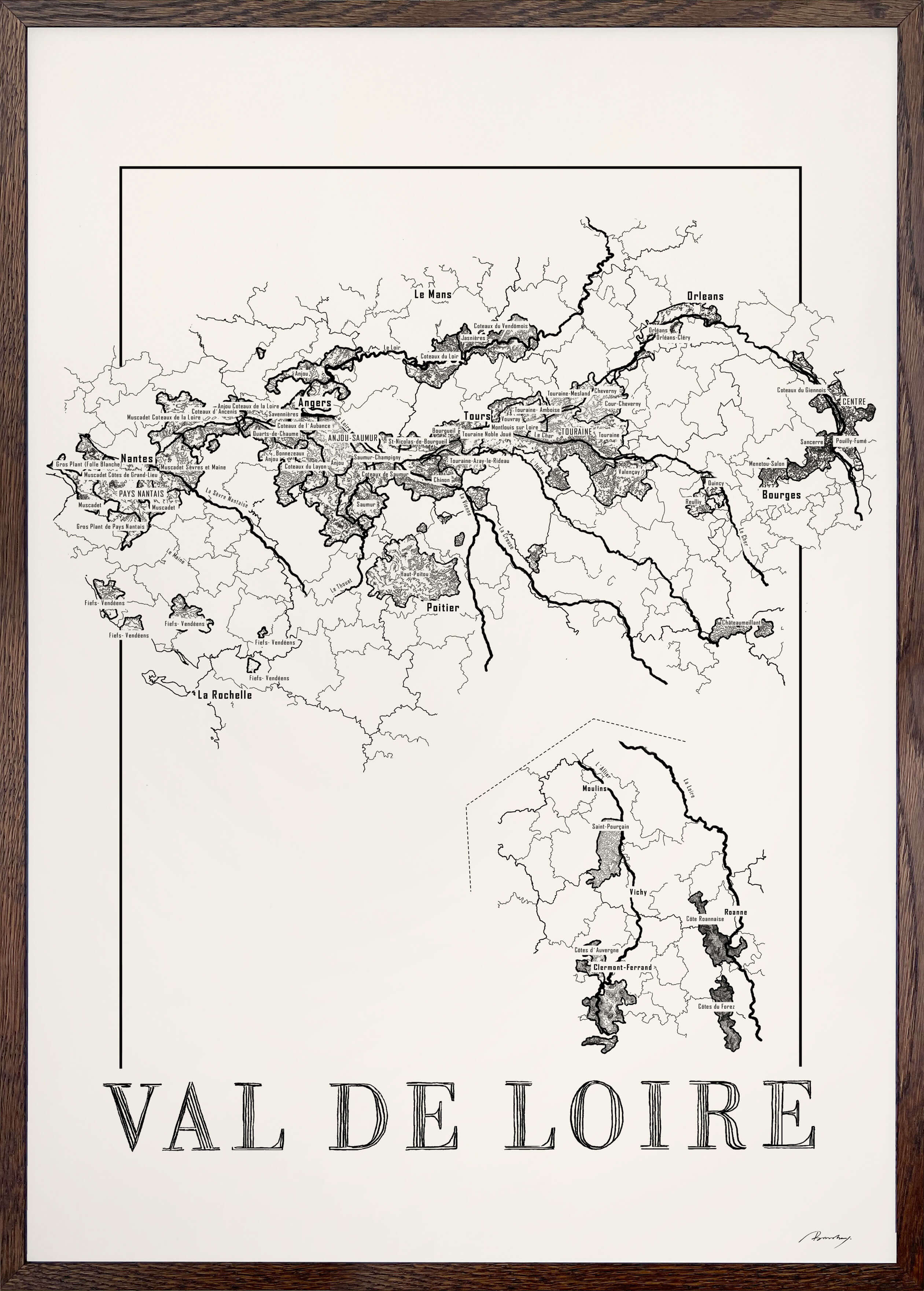 Loire Wine map poster. Exclusive wine map posters. Premium quality wine maps printed on environmentally friendly FSC marked paper. 