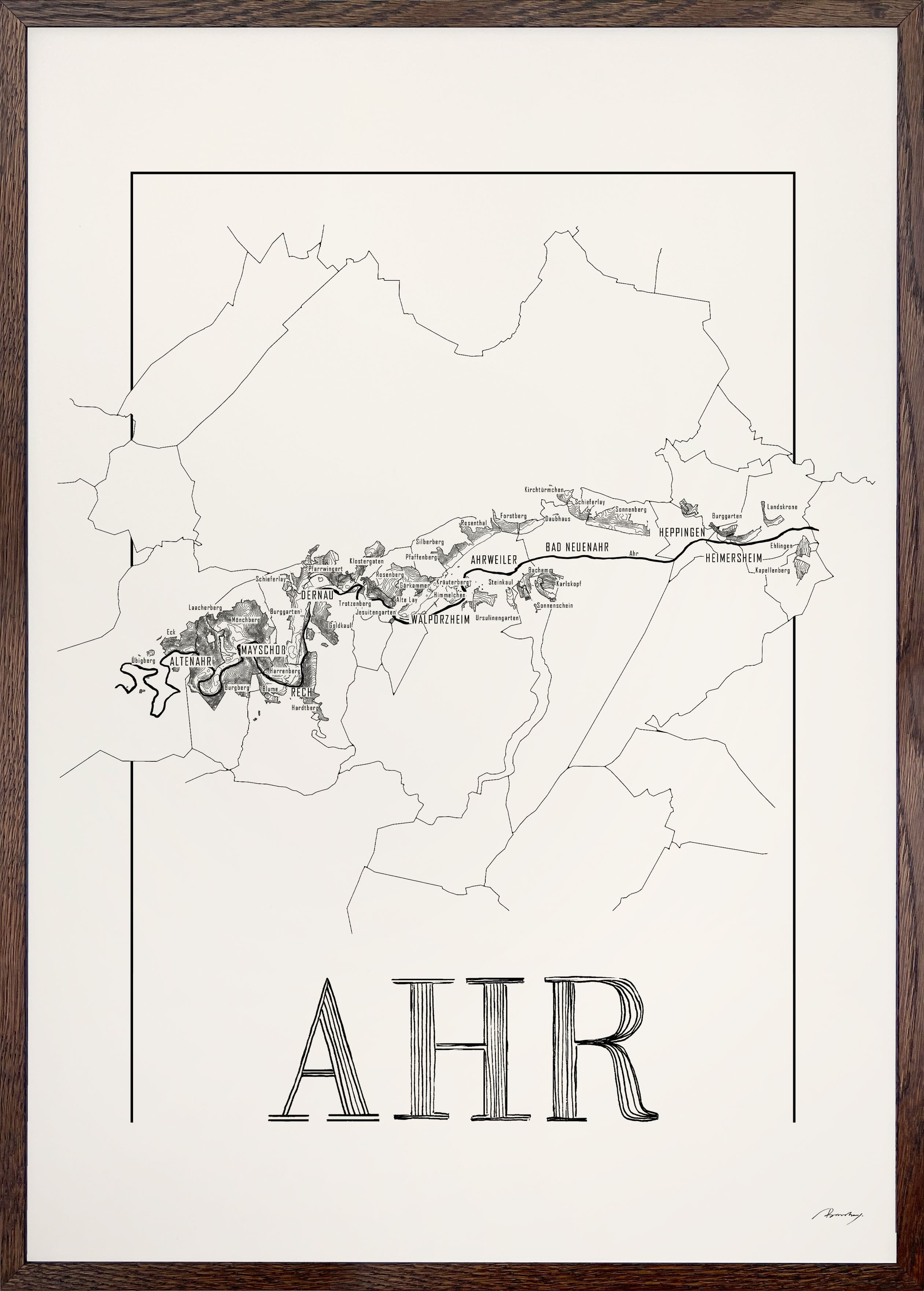 Ahr Wine map poster. Exclusive wine map posters. Premium quality wine maps printed on environmentally friendly FSC marked paper. 