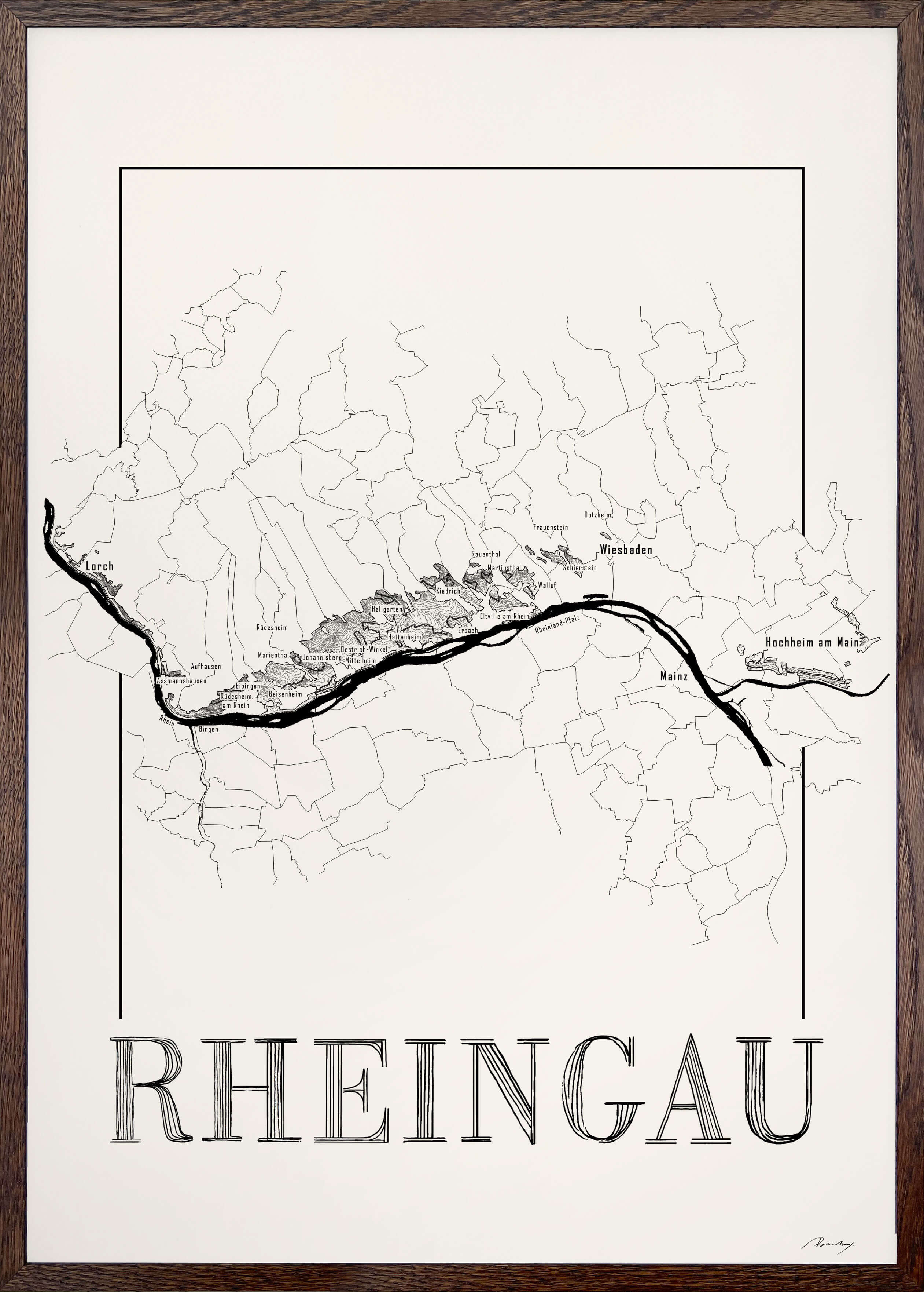 Rheingau Wine map poster. Exclusive wine map posters. Premium quality wine maps printed on environmentally friendly FSC marked paper.