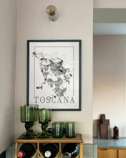 Tuscany wine map poster. Exclusive wine map posters. Premium quality wine maps printed on environmentally friendly FSC marked paper.